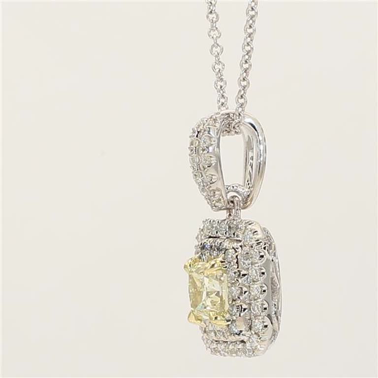 Natural Yellow Cushion and White Diamond .93 Carat TW Gold Drop Pendant