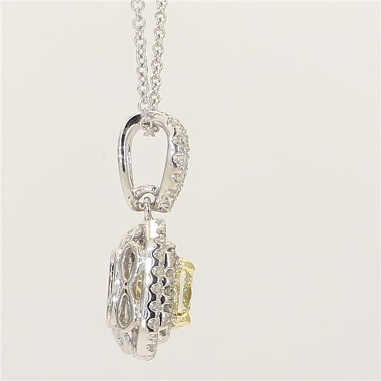 Natural Yellow Cushion and White Diamond .93 Carat TW Gold Drop Pendant