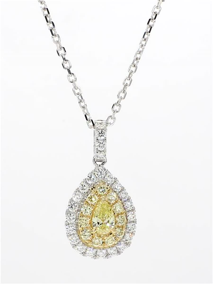 Natural Yellow Pear and White Diamond .79 Carat TW Gold Drop Pendant