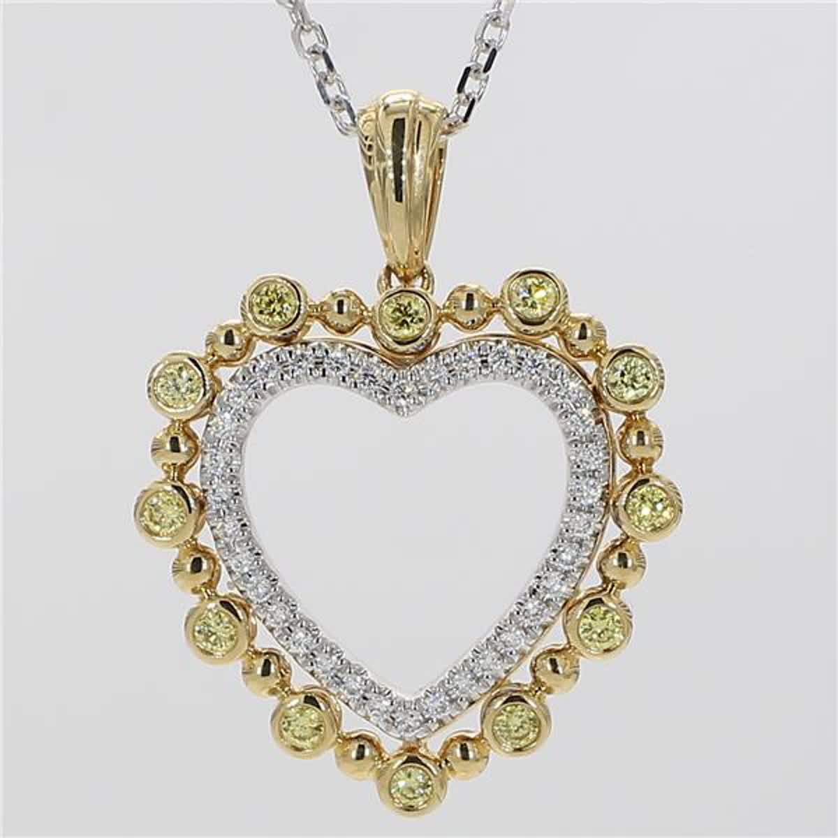 Natural Yellow Round and White Diamond .38 Carat TW Gold Heart Pendant