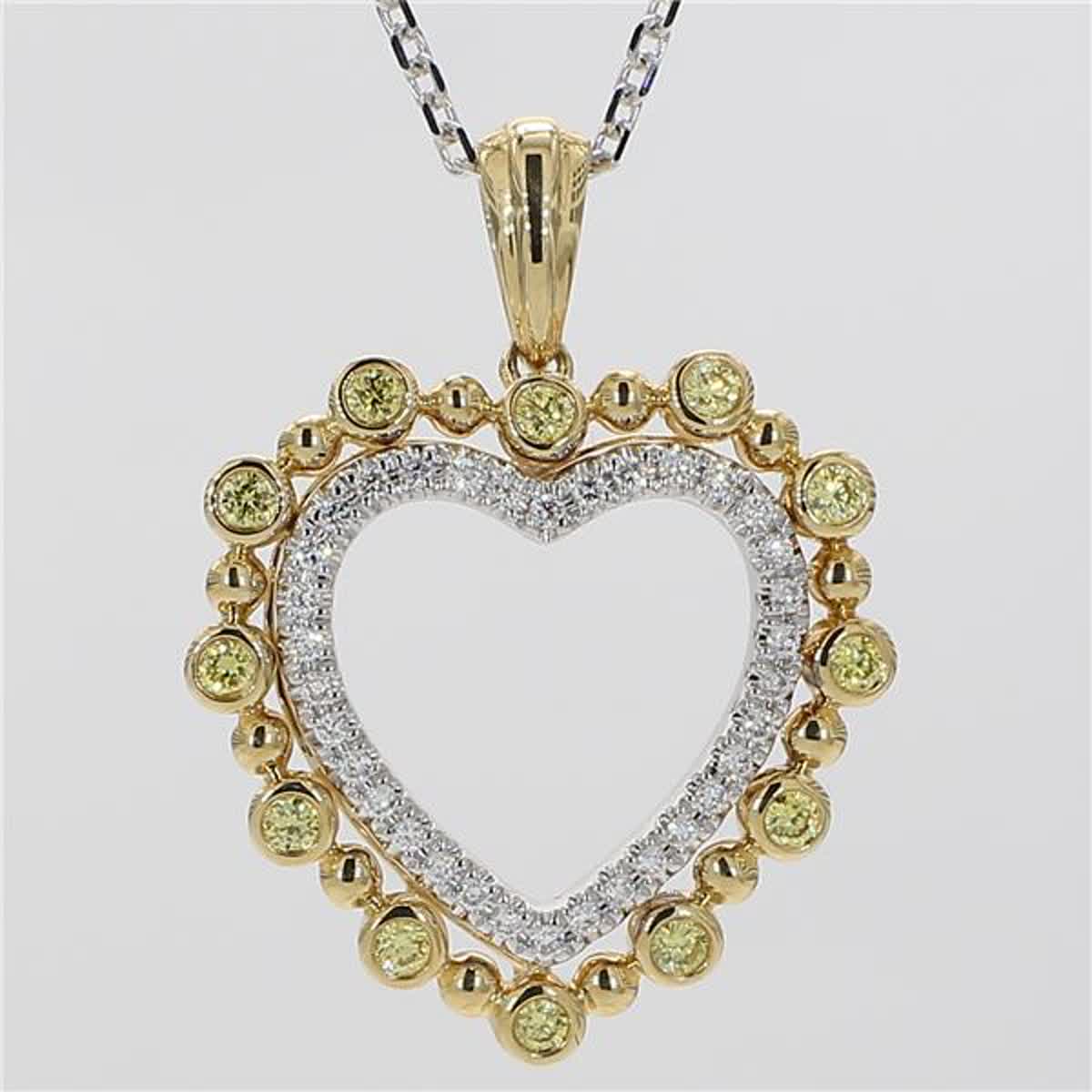 Natural Yellow Round and White Diamond .38 Carat TW Gold Heart Pendant