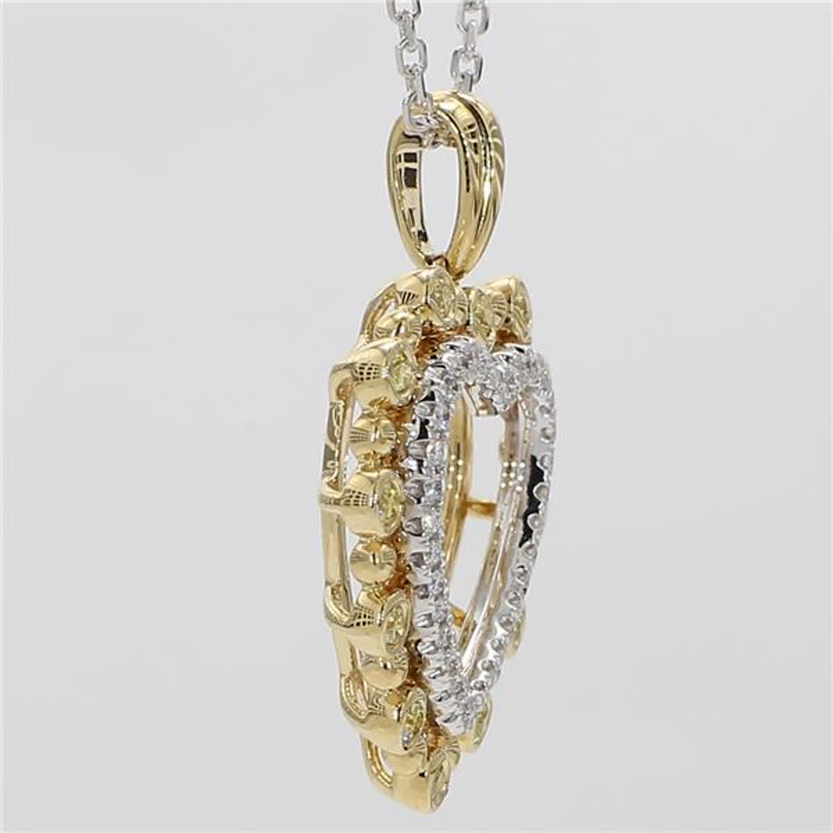 Natural Yellow Round and White Diamond .38 Carat TW Gold Heart Pendant