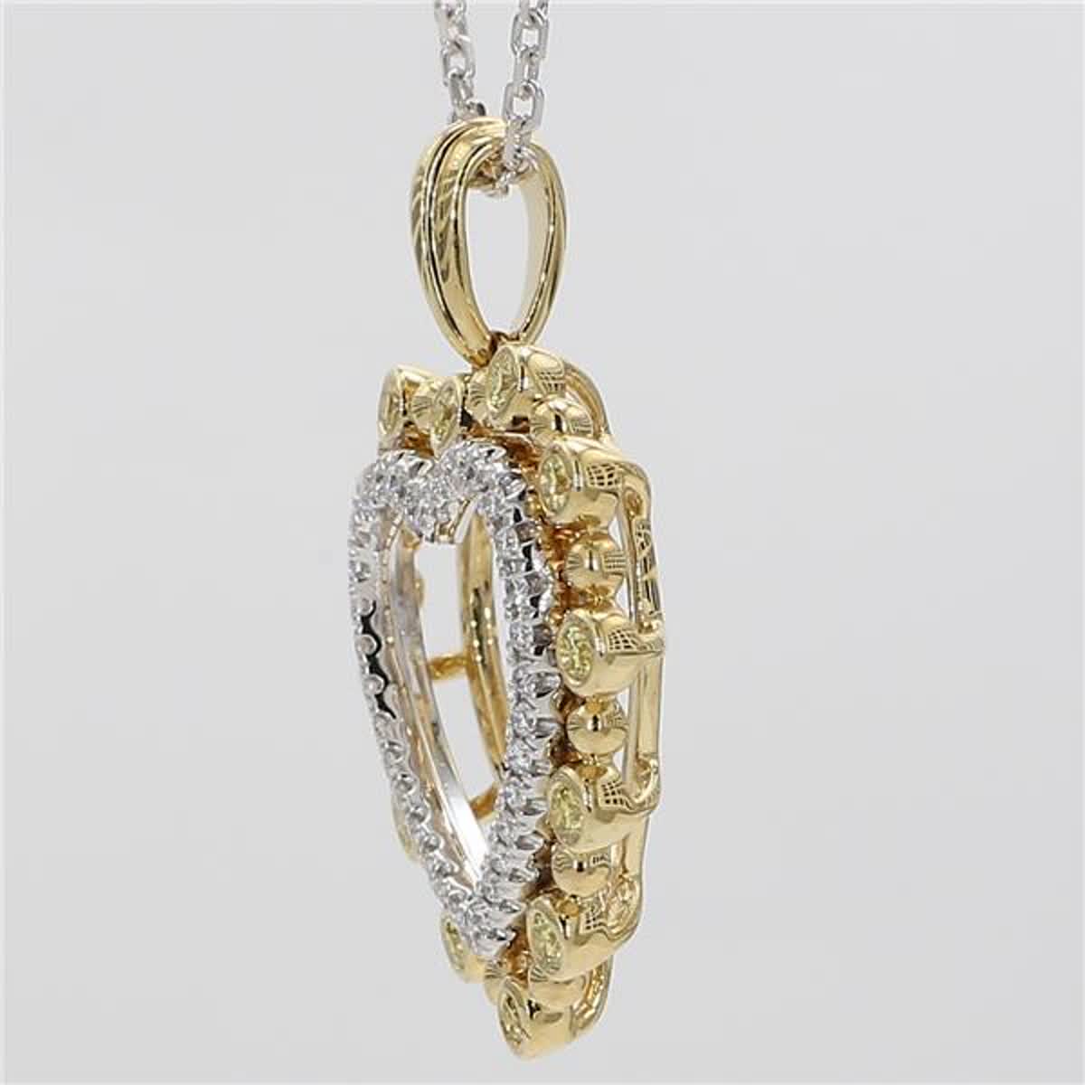 Natural Yellow Round and White Diamond .38 Carat TW Gold Heart Pendant