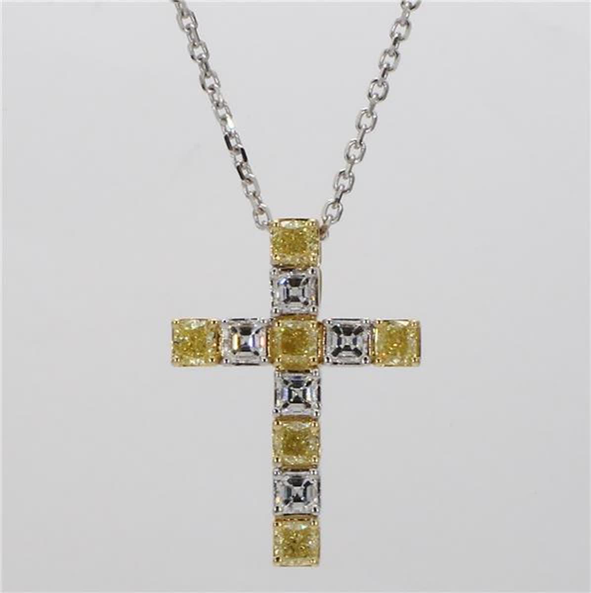 Natural Yellow Cushion and White Diamond 1.50 Carat TW Gold Cross Pendant