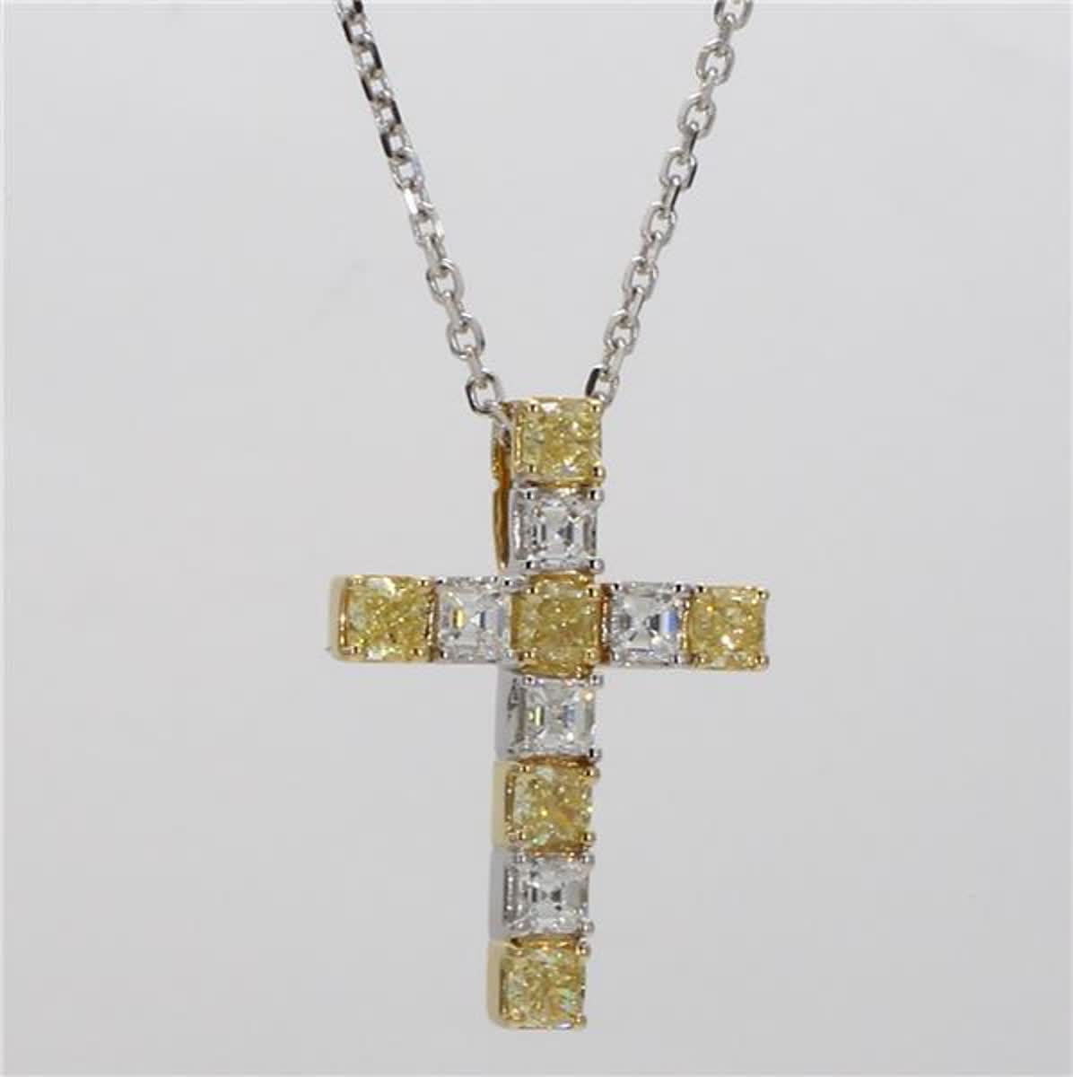 Natural Yellow Cushion and White Diamond 1.50 Carat TW Gold Cross Pendant