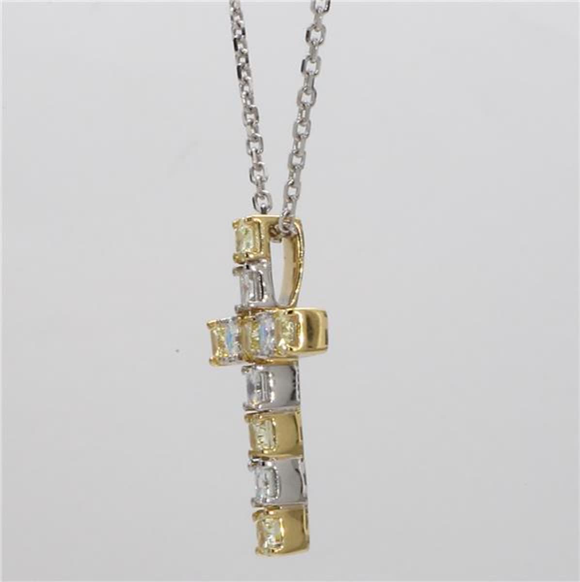 Natural Yellow Cushion and White Diamond 1.50 Carat TW Gold Cross Pendant