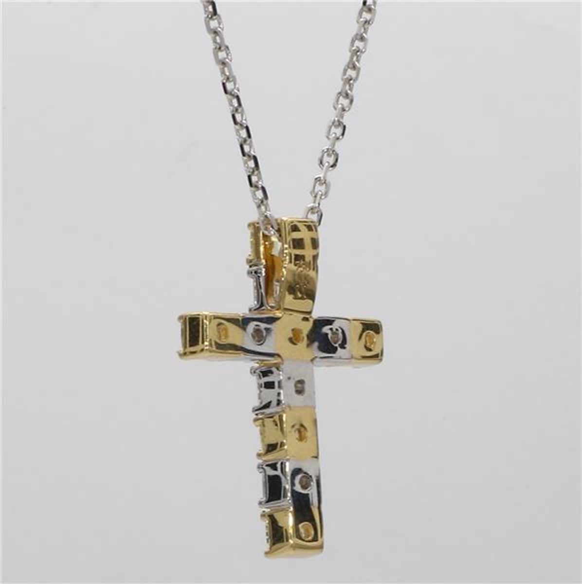 Natural Yellow Cushion and White Diamond 1.50 Carat TW Gold Cross Pendant