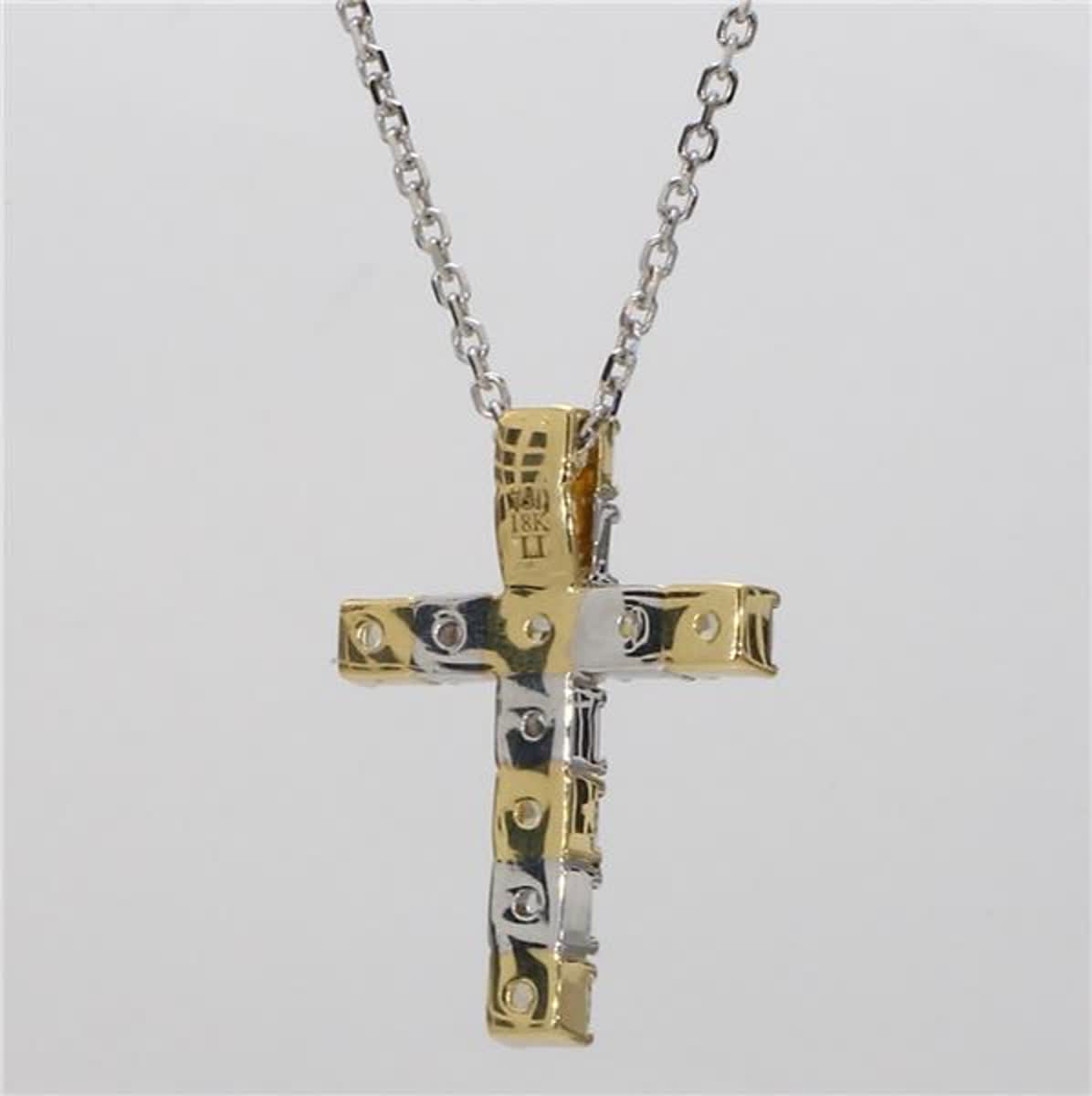 Natural Yellow Cushion and White Diamond 1.50 Carat TW Gold Cross Pendant