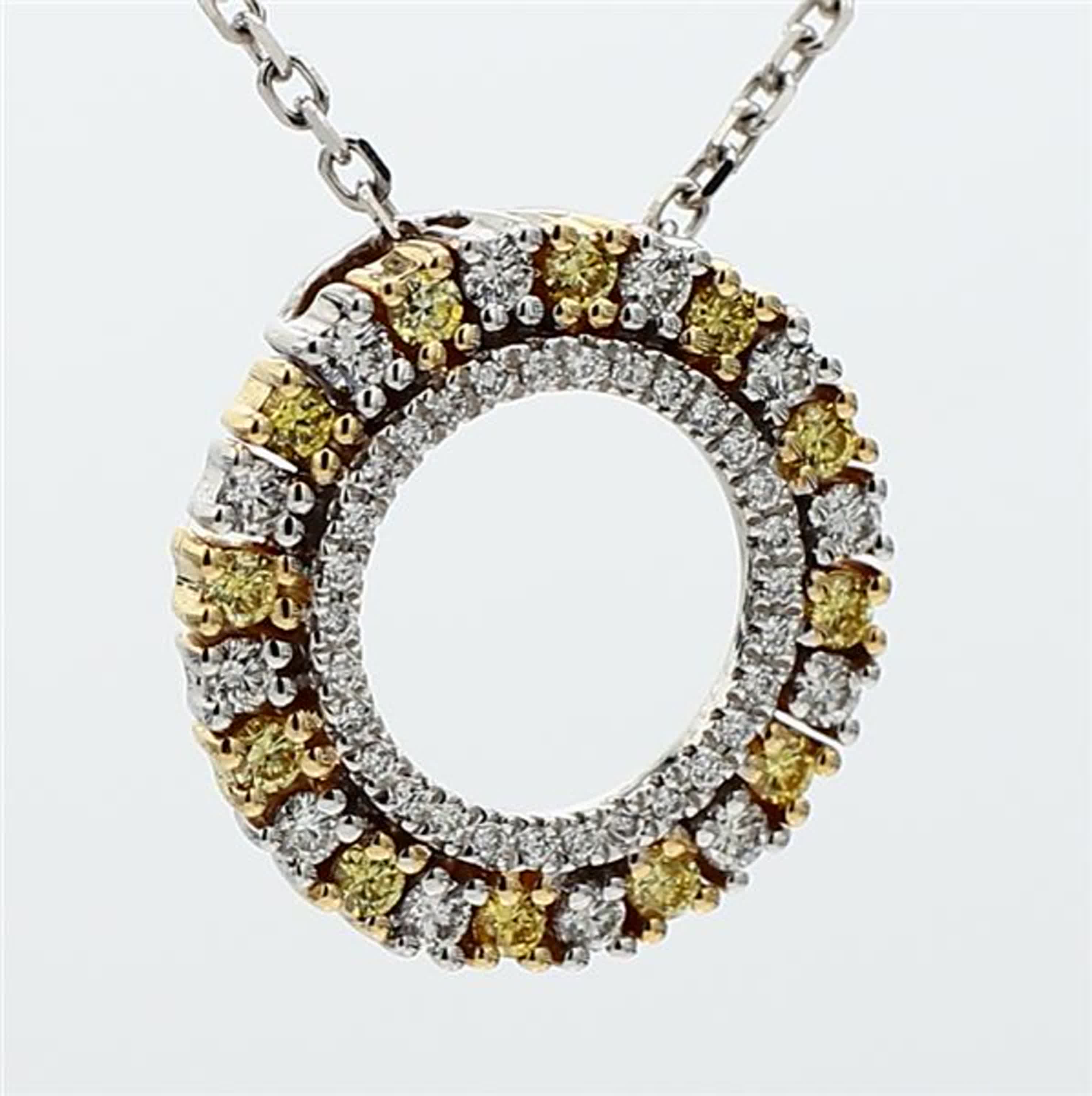 Natural Yellow Round and White Diamond .52 Carat TW Gold Circle Pendant