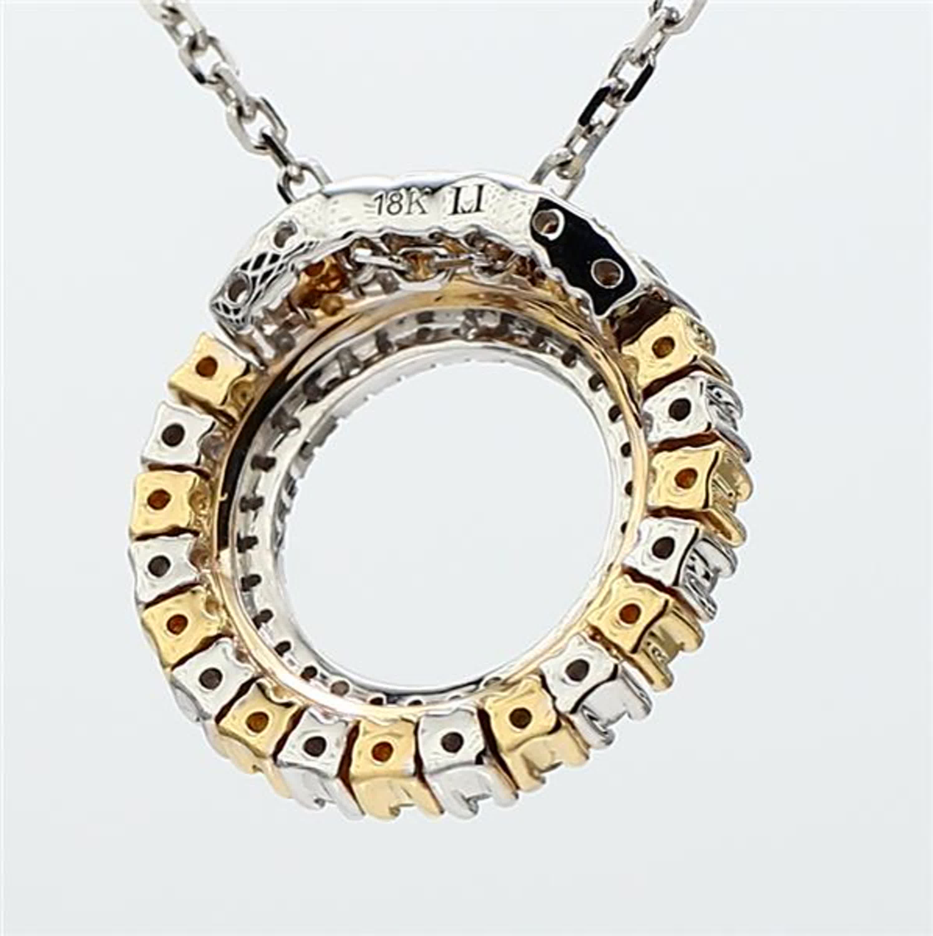 Natural Yellow Round and White Diamond .52 Carat TW Gold Circle Pendant