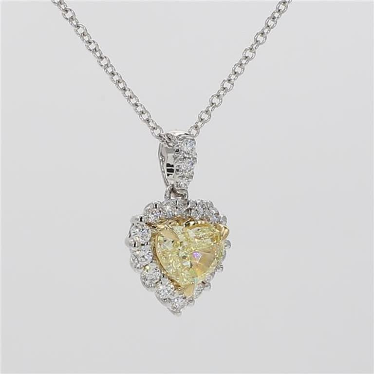 Natural Yellow Heart-Shaped and White Diamond .90 Carat TW Gold Drop Pendant