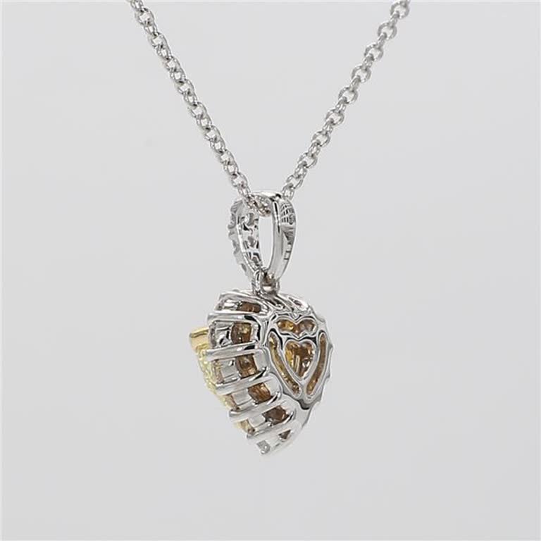 Natural Yellow Heart-Shaped and White Diamond .90 Carat TW Gold Drop Pendant