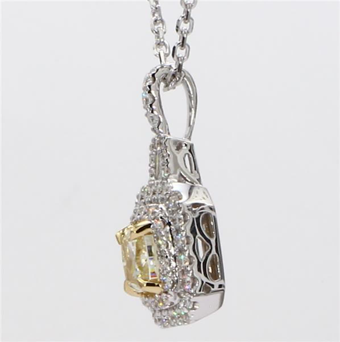 GIA Certified Natural Yellow Cushion and White Diamond 1.03 Carat Gold Pendant