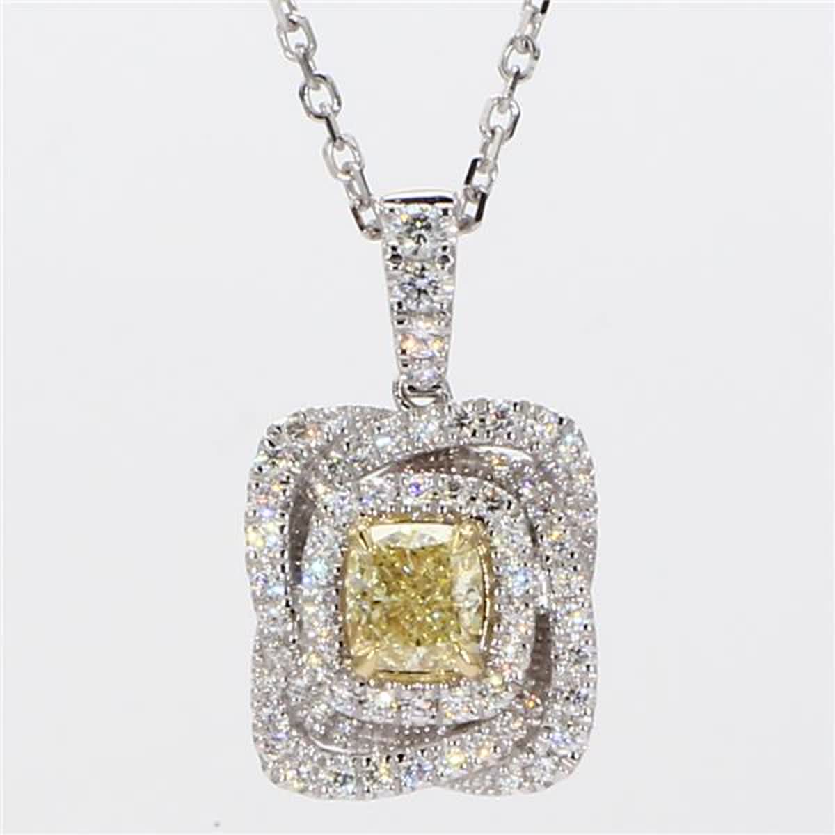 Natural Yellow Cushion and White Diamond 1.01 Carat TW Gold Drop Pendant