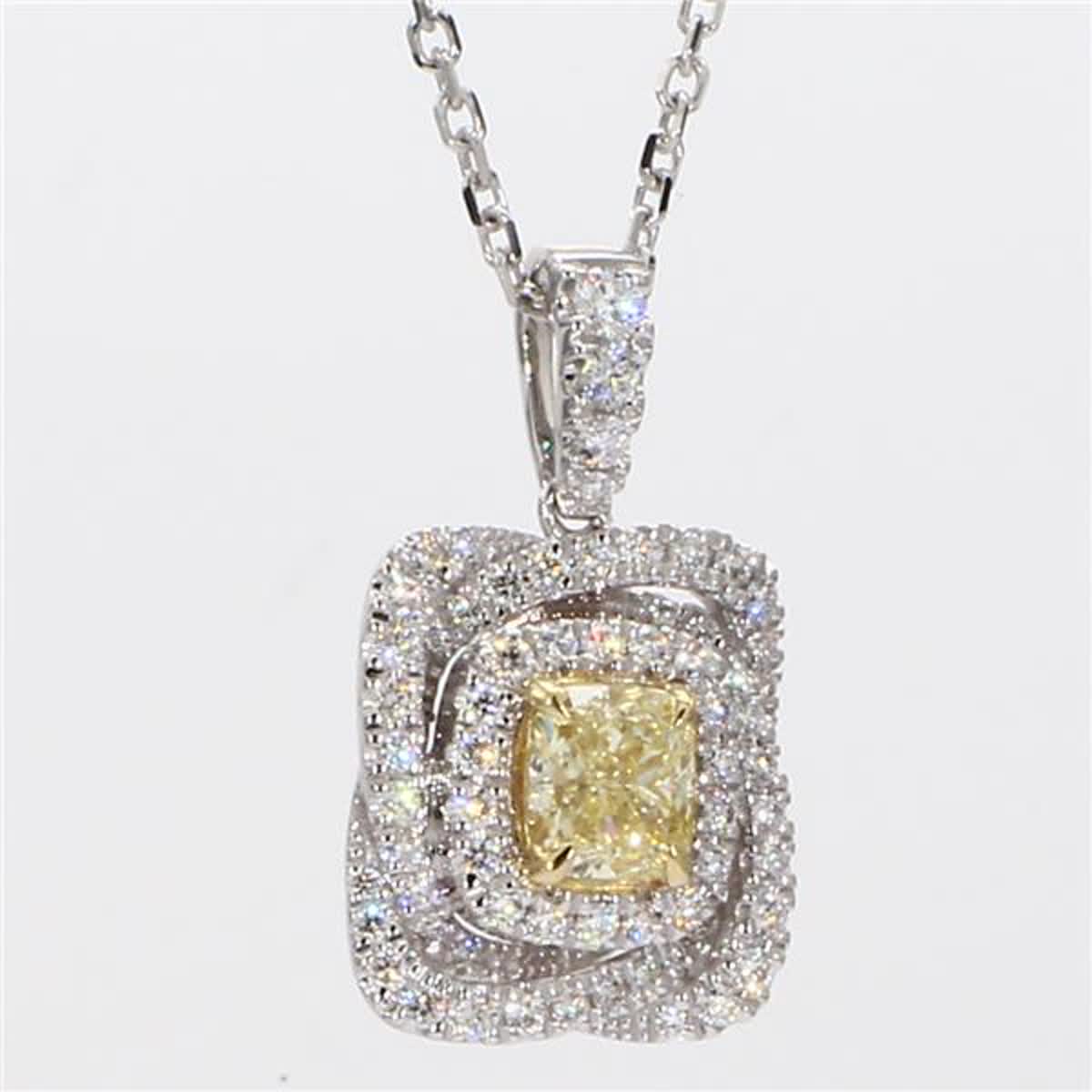 Natural Yellow Cushion and White Diamond 1.01 Carat TW Gold Drop Pendant