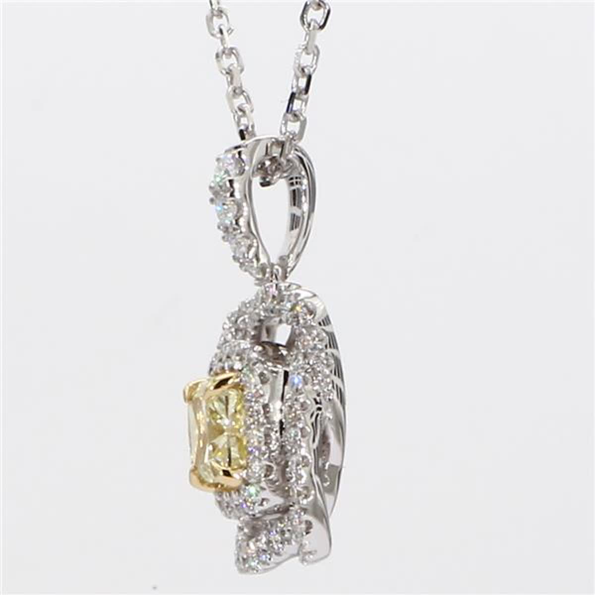 Natural Yellow Cushion and White Diamond 1.01 Carat TW Gold Drop Pendant