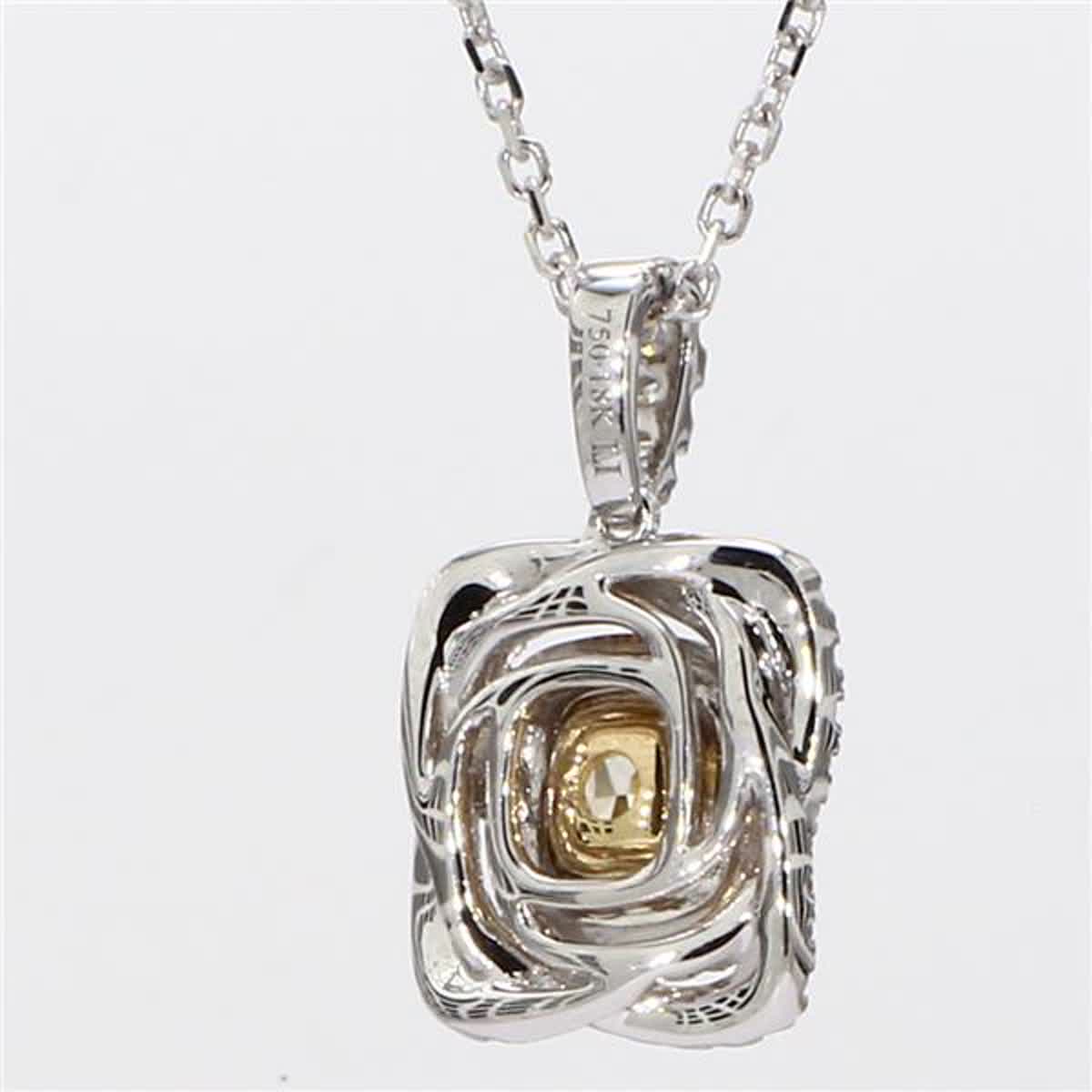 Natural Yellow Cushion and White Diamond 1.01 Carat TW Gold Drop Pendant