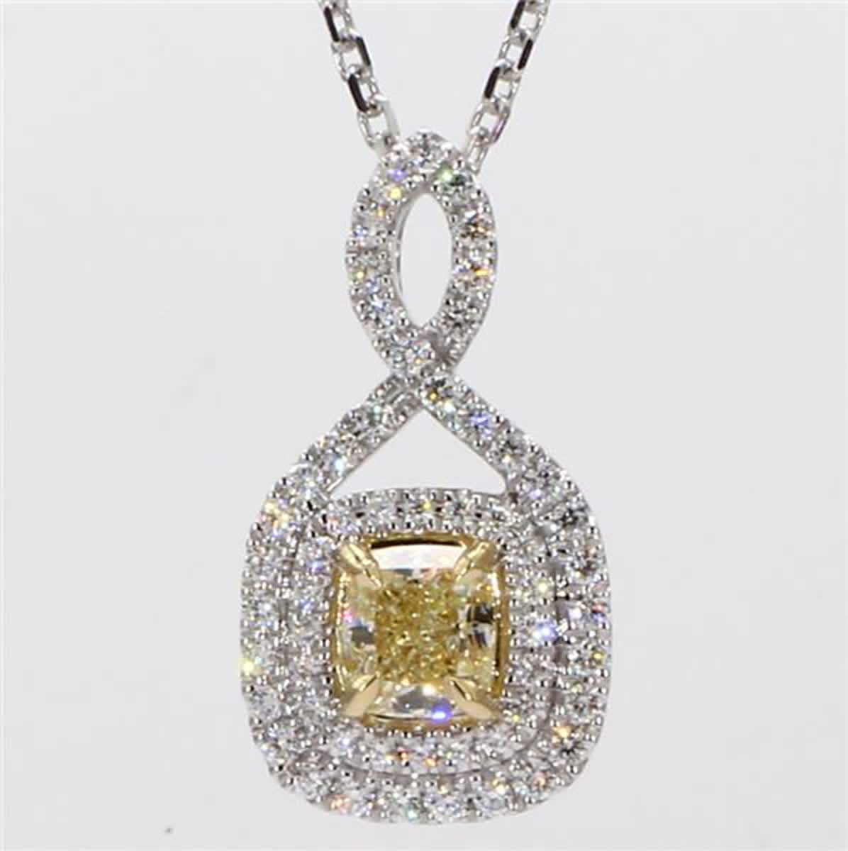 GIA Certified Natural Yellow Cushion and White Diamond 1.00 Carat Gold Pendant