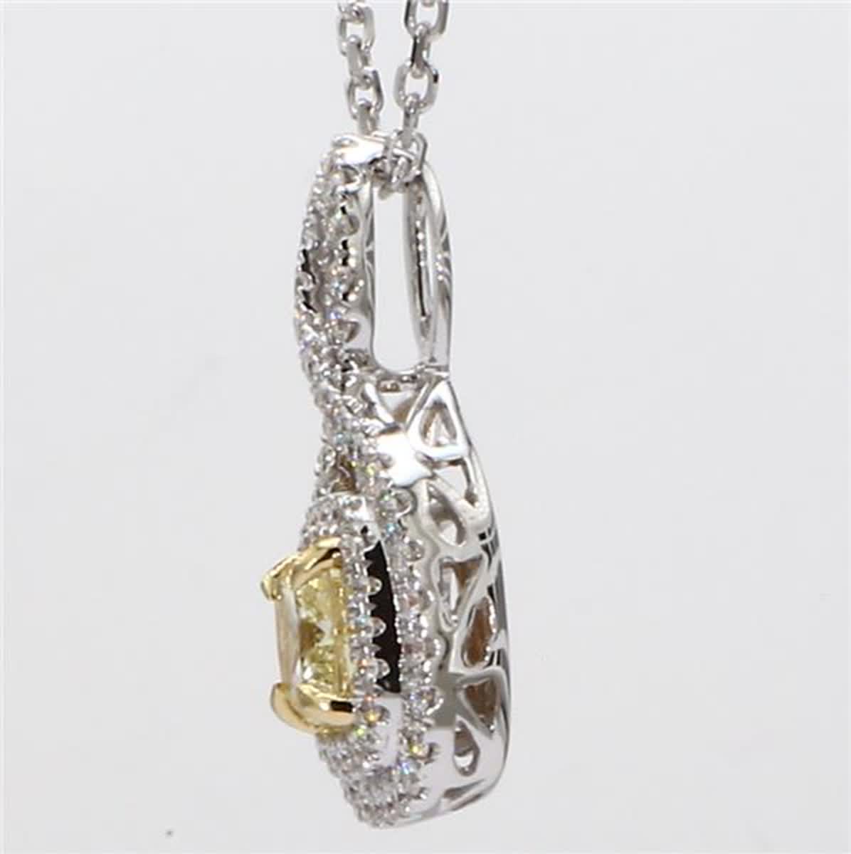 GIA Certified Natural Yellow Cushion and White Diamond 1.00 Carat Gold Pendant