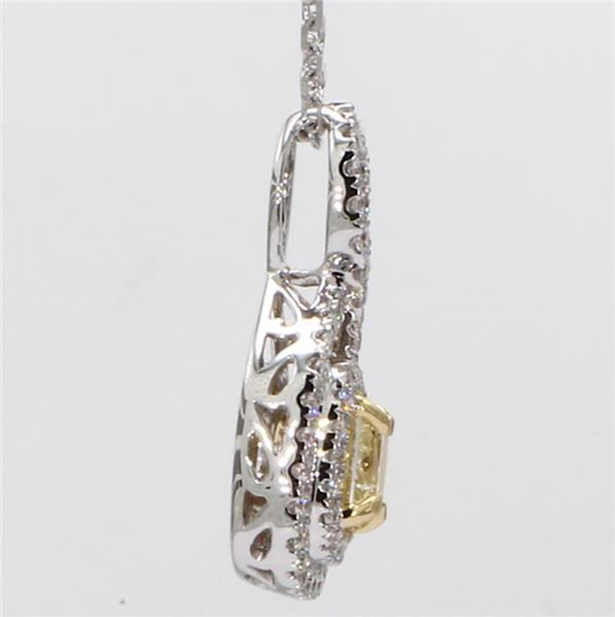 GIA Certified Natural Yellow Cushion and White Diamond 1.00 Carat Gold Pendant