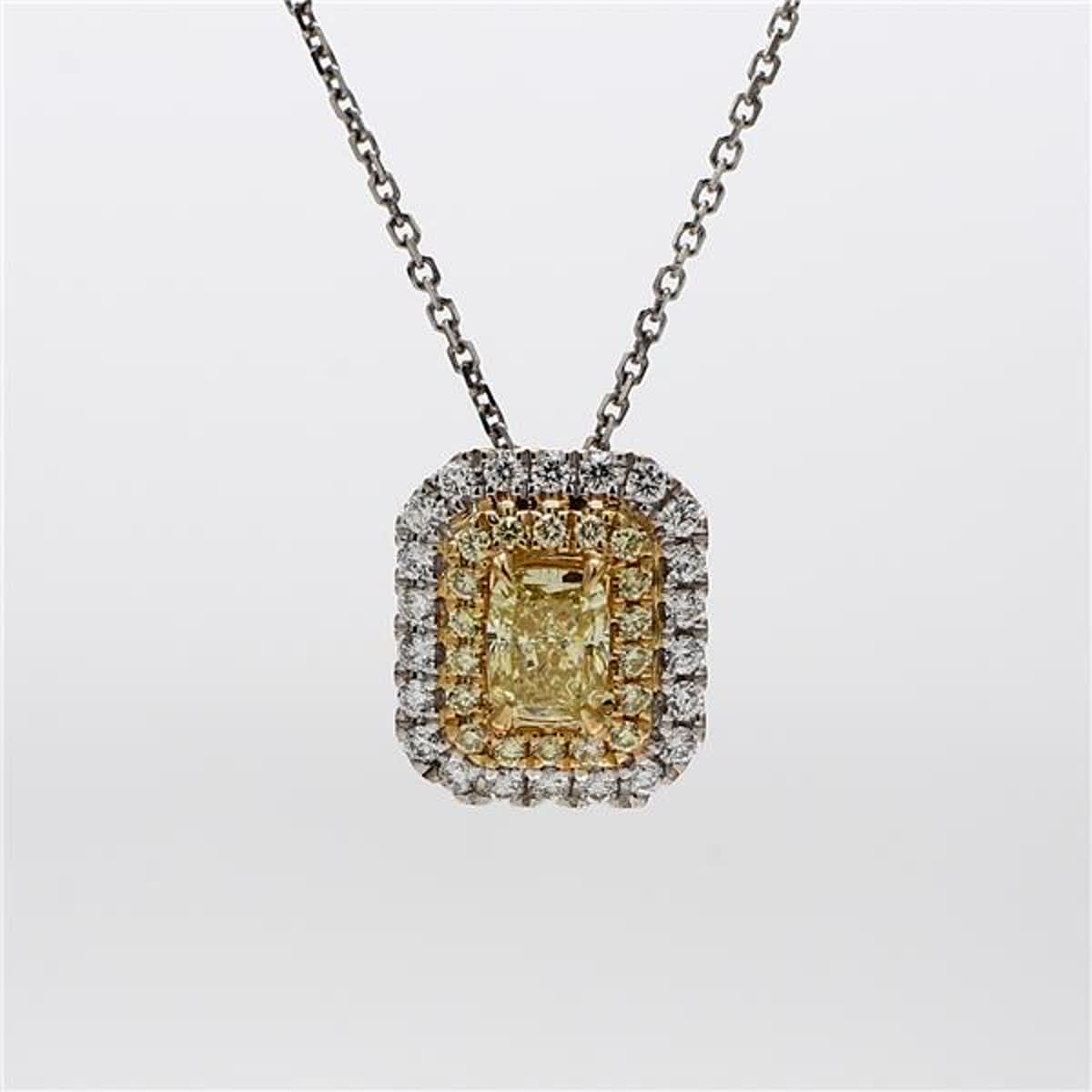 Natural Yellow Cushion and White Diamond 1.09 Carat TW Gold Drop Pendant
