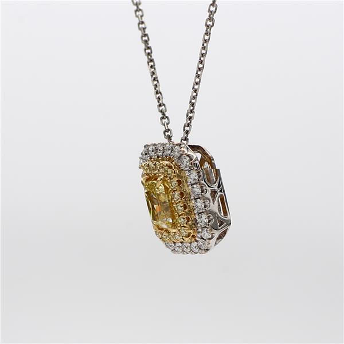 Natural Yellow Cushion and White Diamond 1.09 Carat TW Gold Drop Pendant