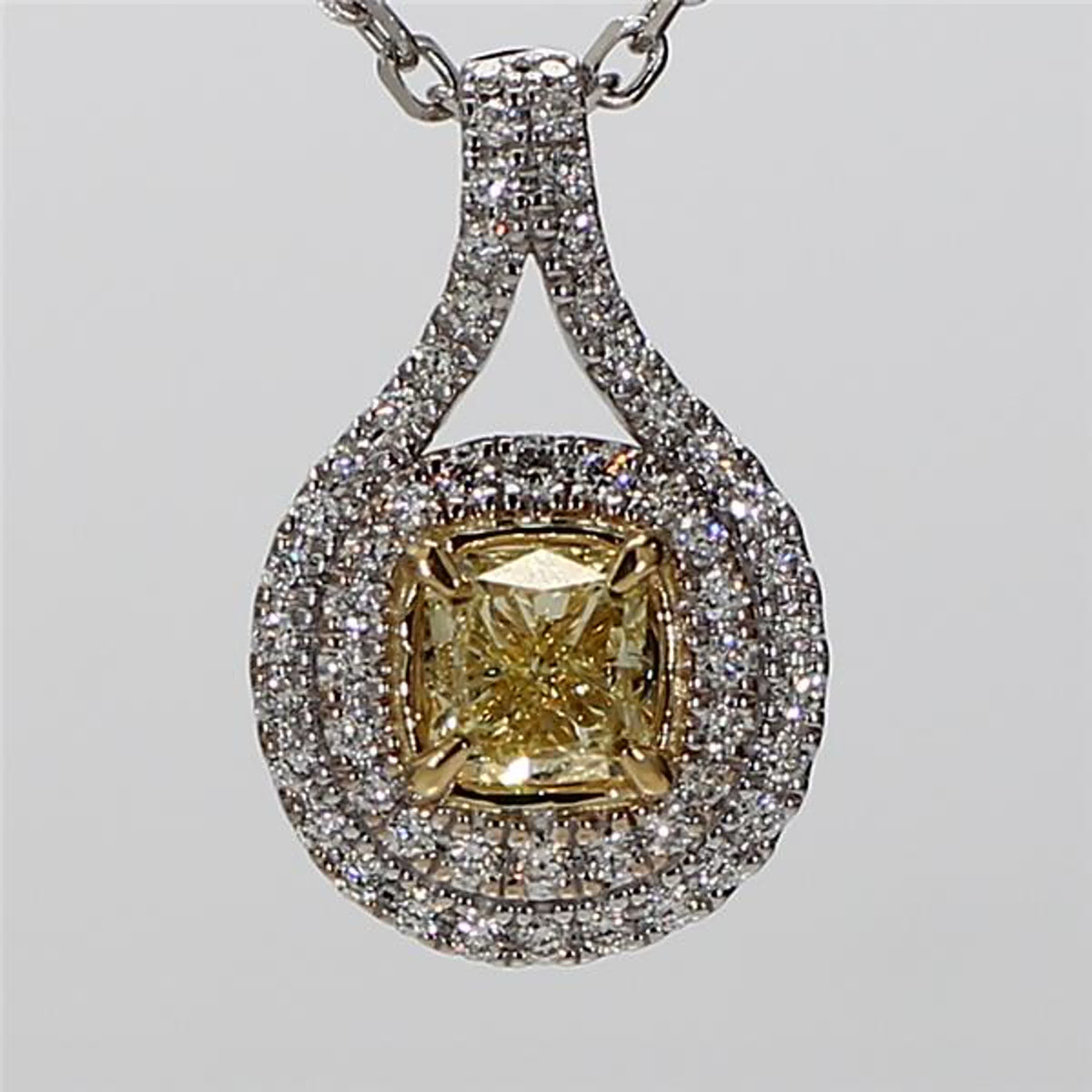 Natural Yellow Cushion and White Diamond .72 Carat TW Gold Drop Pendant
