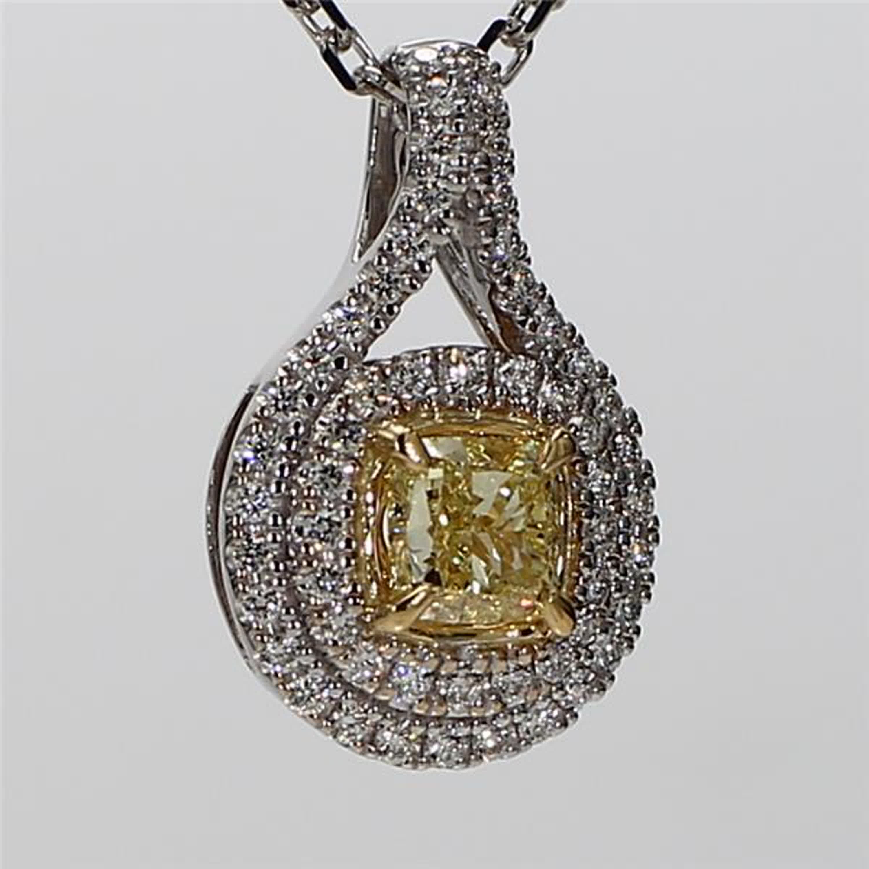 Natural Yellow Cushion and White Diamond .72 Carat TW Gold Drop Pendant