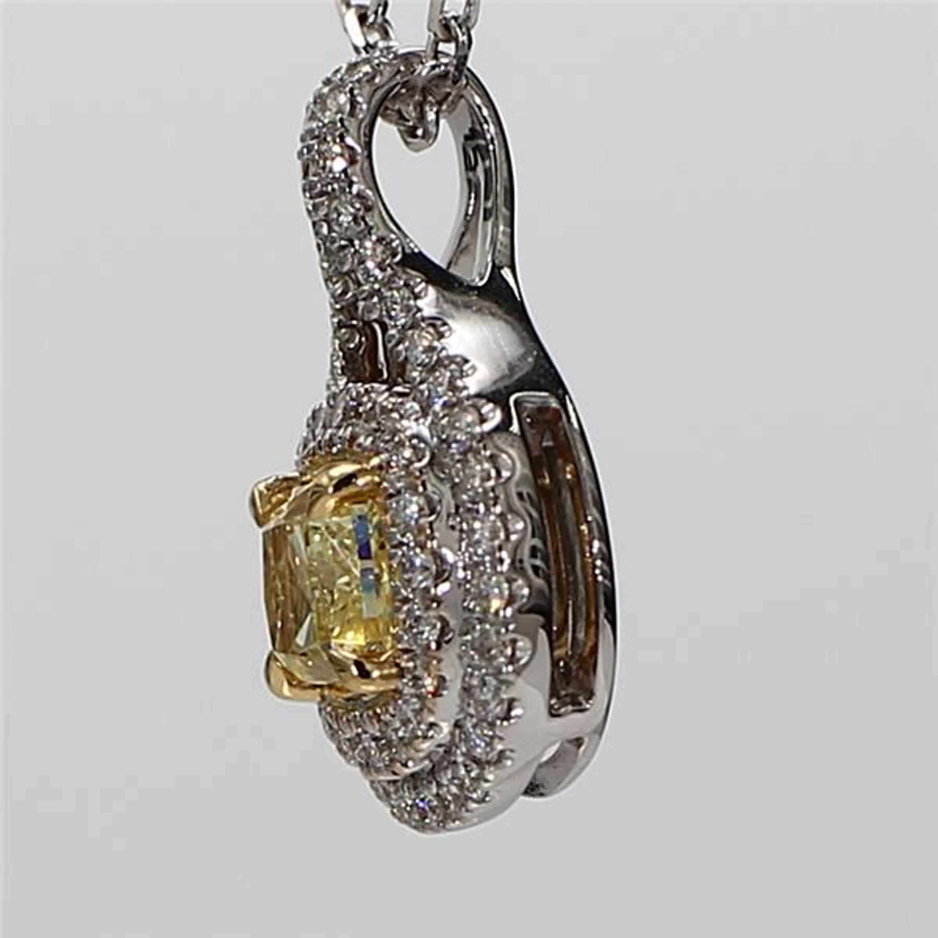 Natural Yellow Cushion and White Diamond .72 Carat TW Gold Drop Pendant