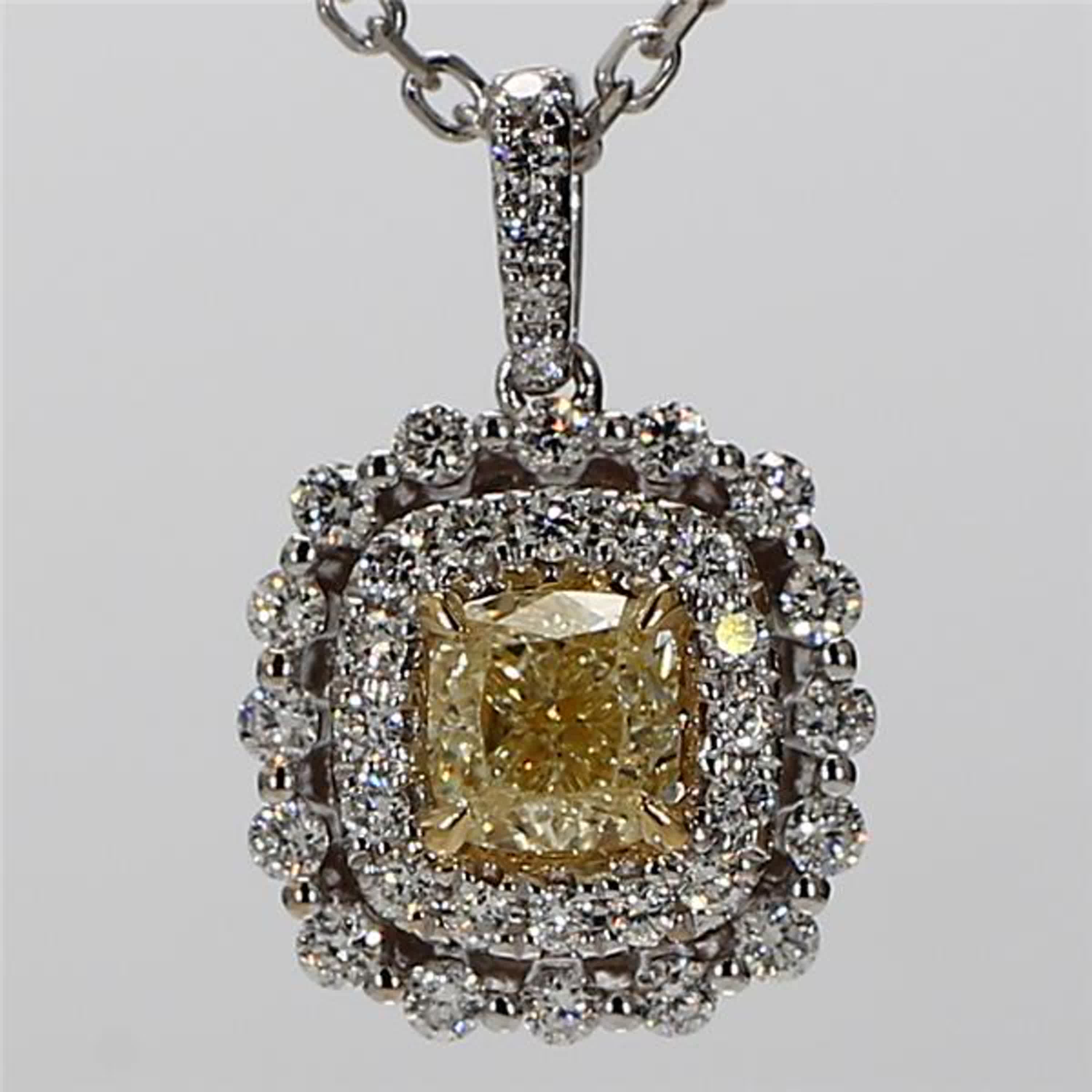 Natural Yellow Cushion and White Diamond 1.11 Carat TW Gold Drop Pendant