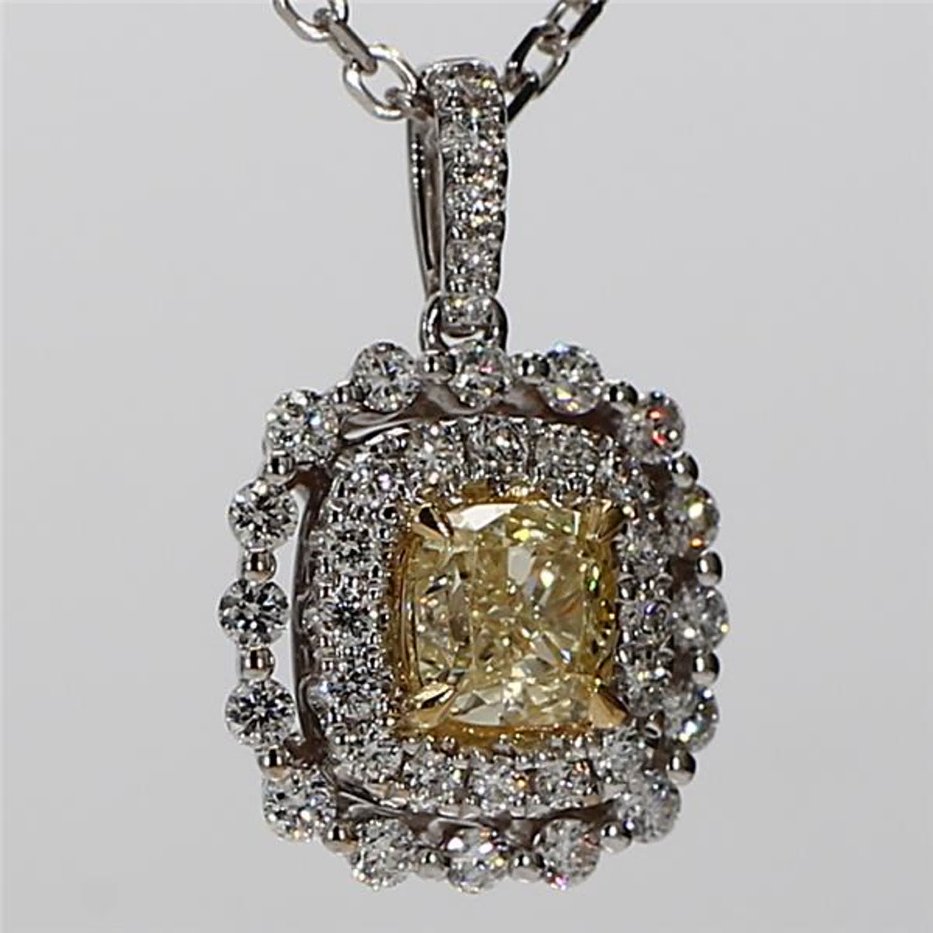 Natural Yellow Cushion and White Diamond 1.11 Carat TW Gold Drop Pendant