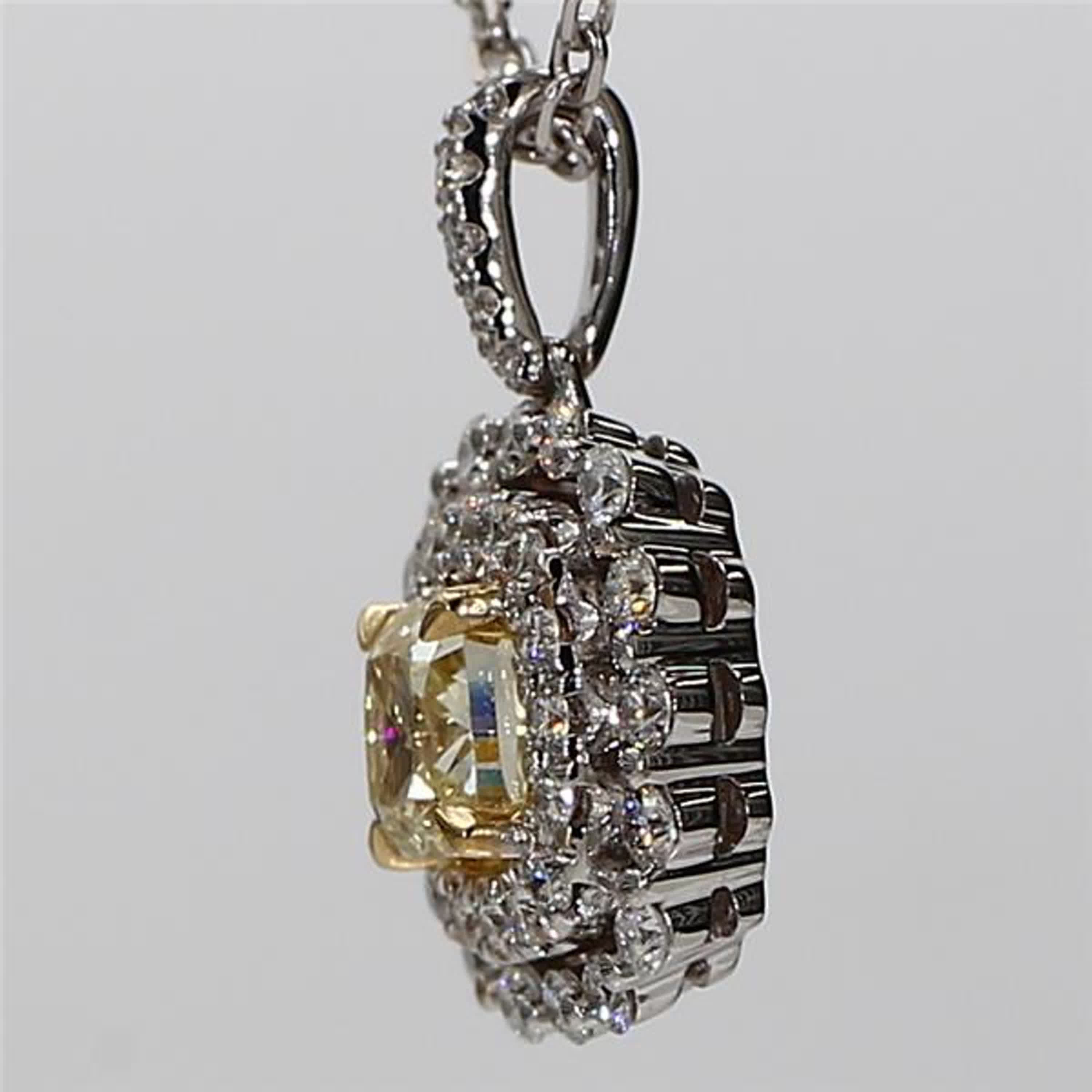 Natural Yellow Cushion and White Diamond 1.11 Carat TW Gold Drop Pendant