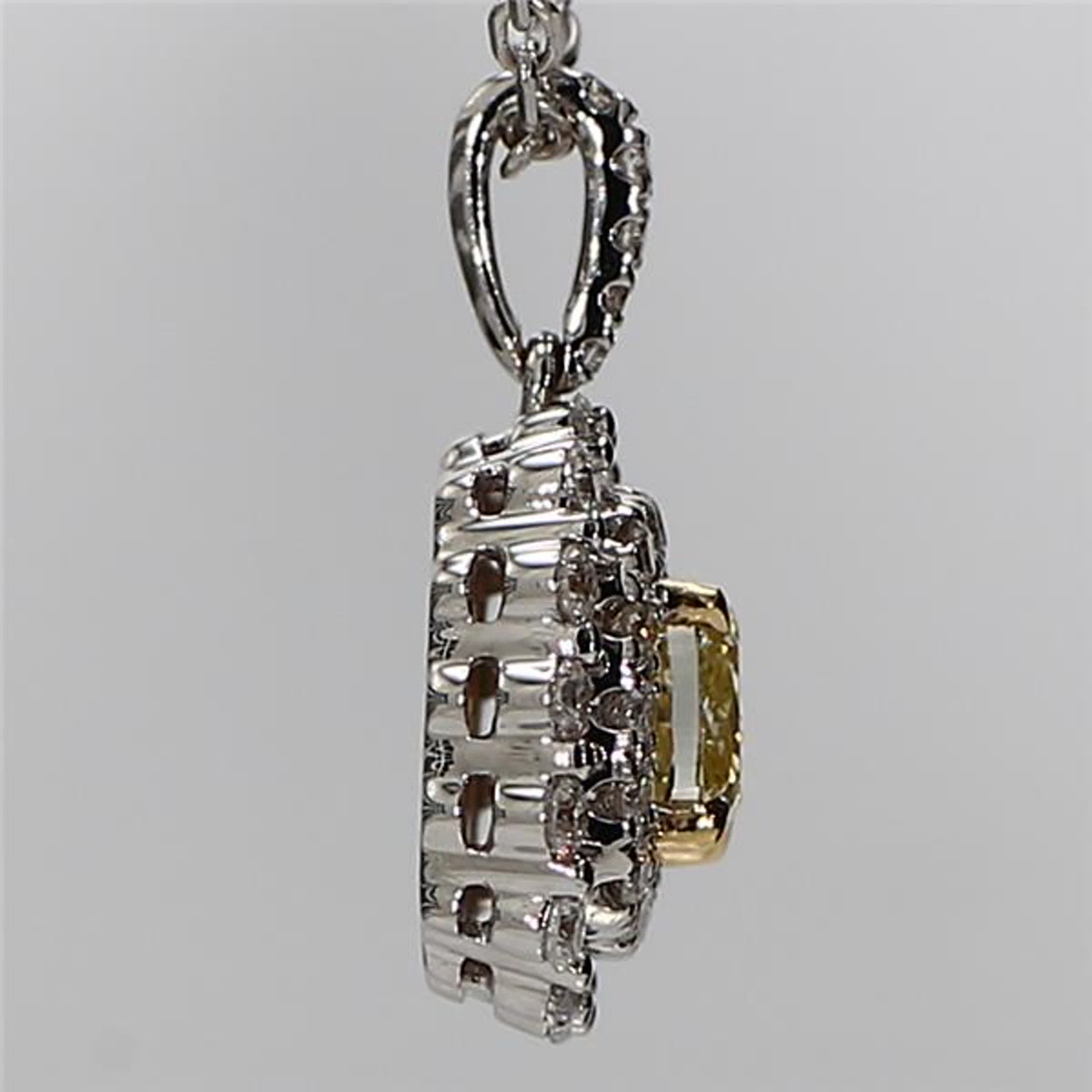 Natural Yellow Cushion and White Diamond 1.11 Carat TW Gold Drop Pendant