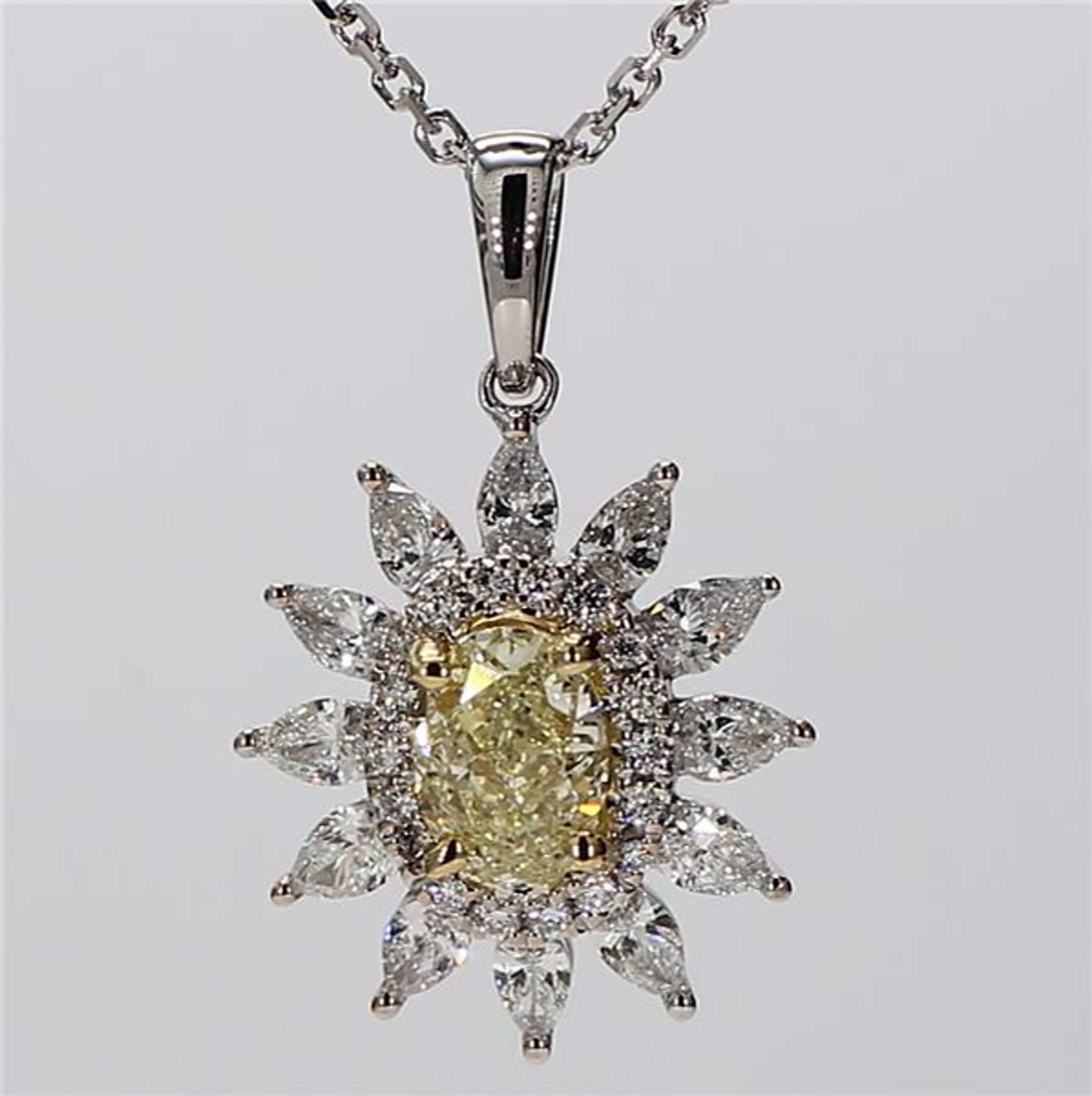Natural Yellow Oval and White Diamond 1.46 Carat TW Gold Drop Pendant