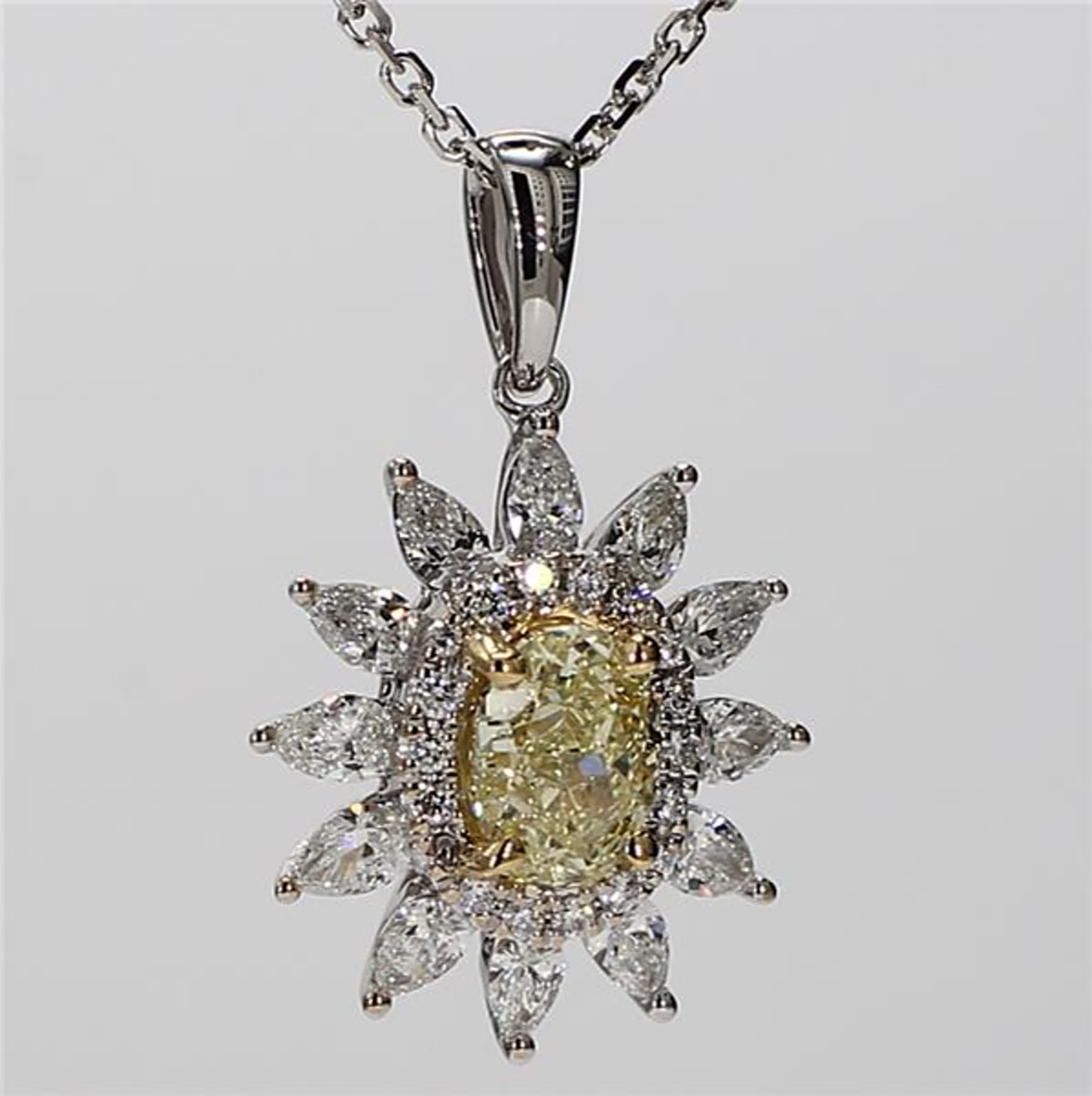 Natural Yellow Oval and White Diamond 1.46 Carat TW Gold Drop Pendant