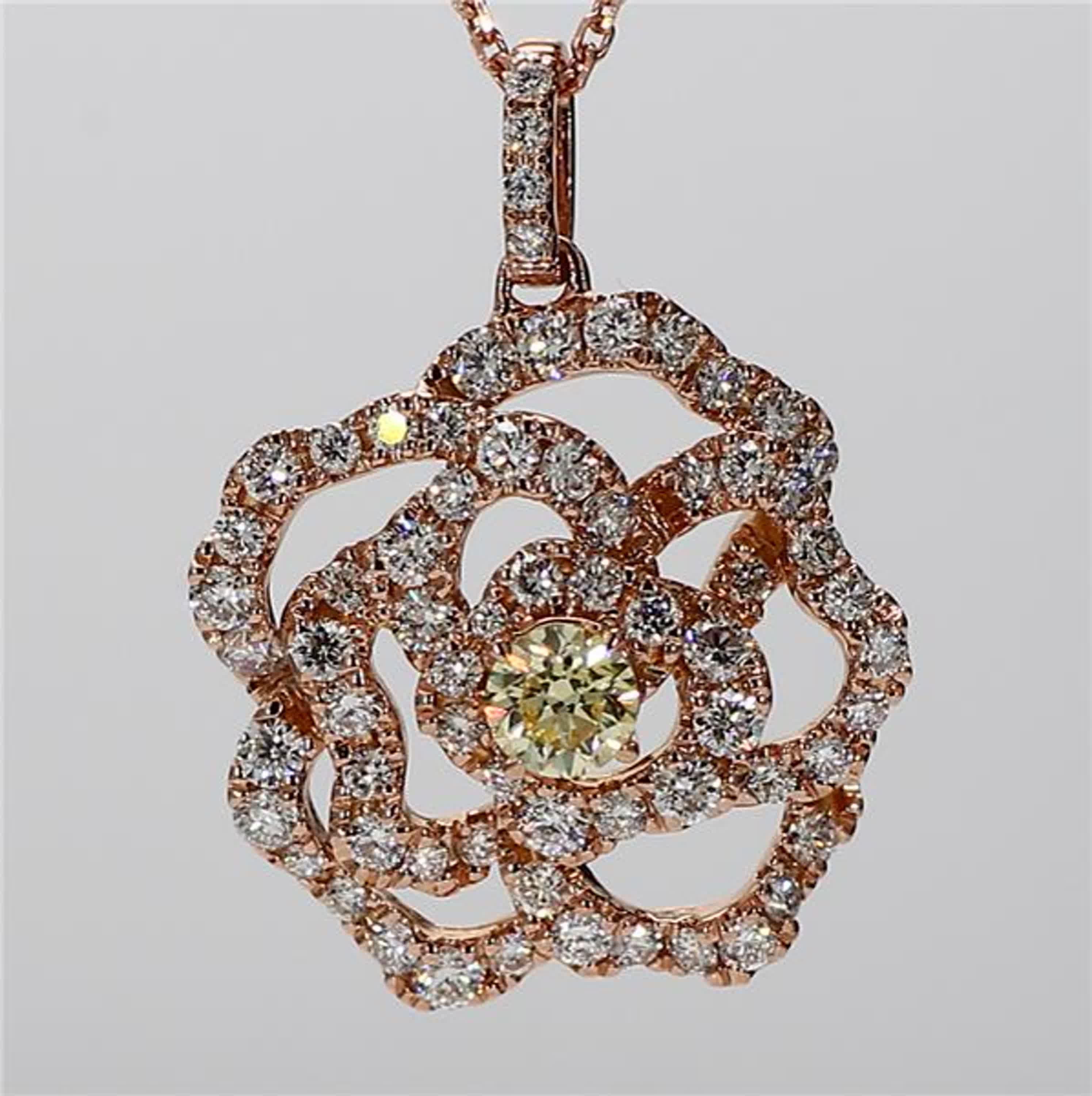 Natural Yellow Round and White Diamond 1.30 Carat TW Rose Gold Drop Pendant