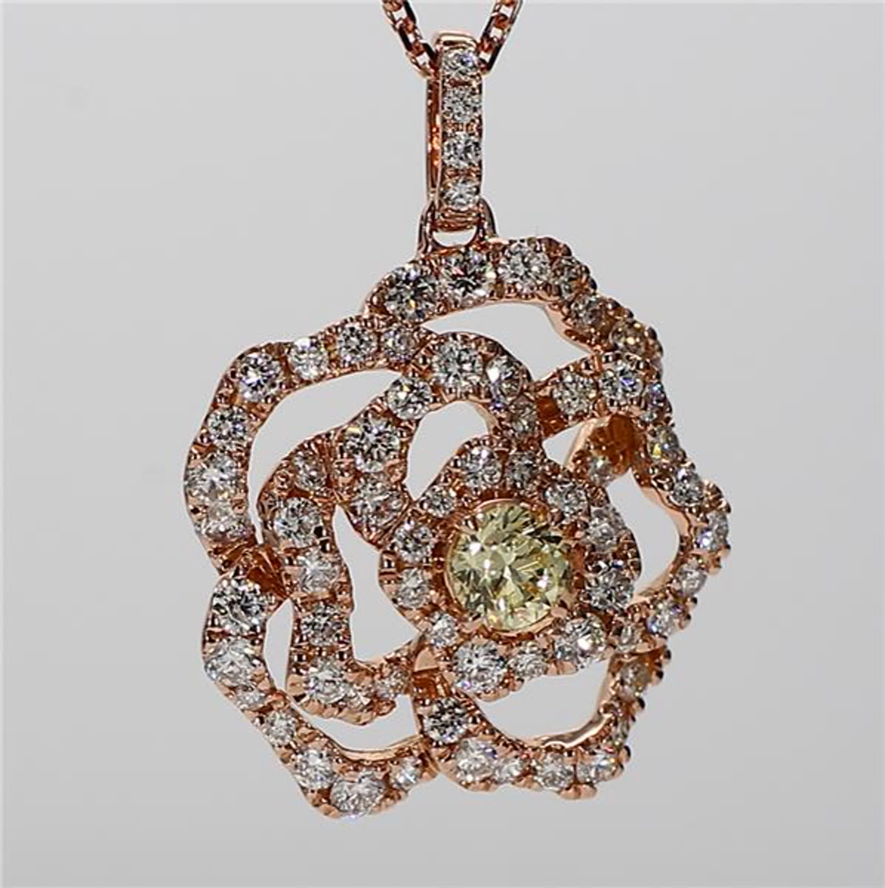Natural Yellow Round and White Diamond 1.30 Carat TW Rose Gold Drop Pendant