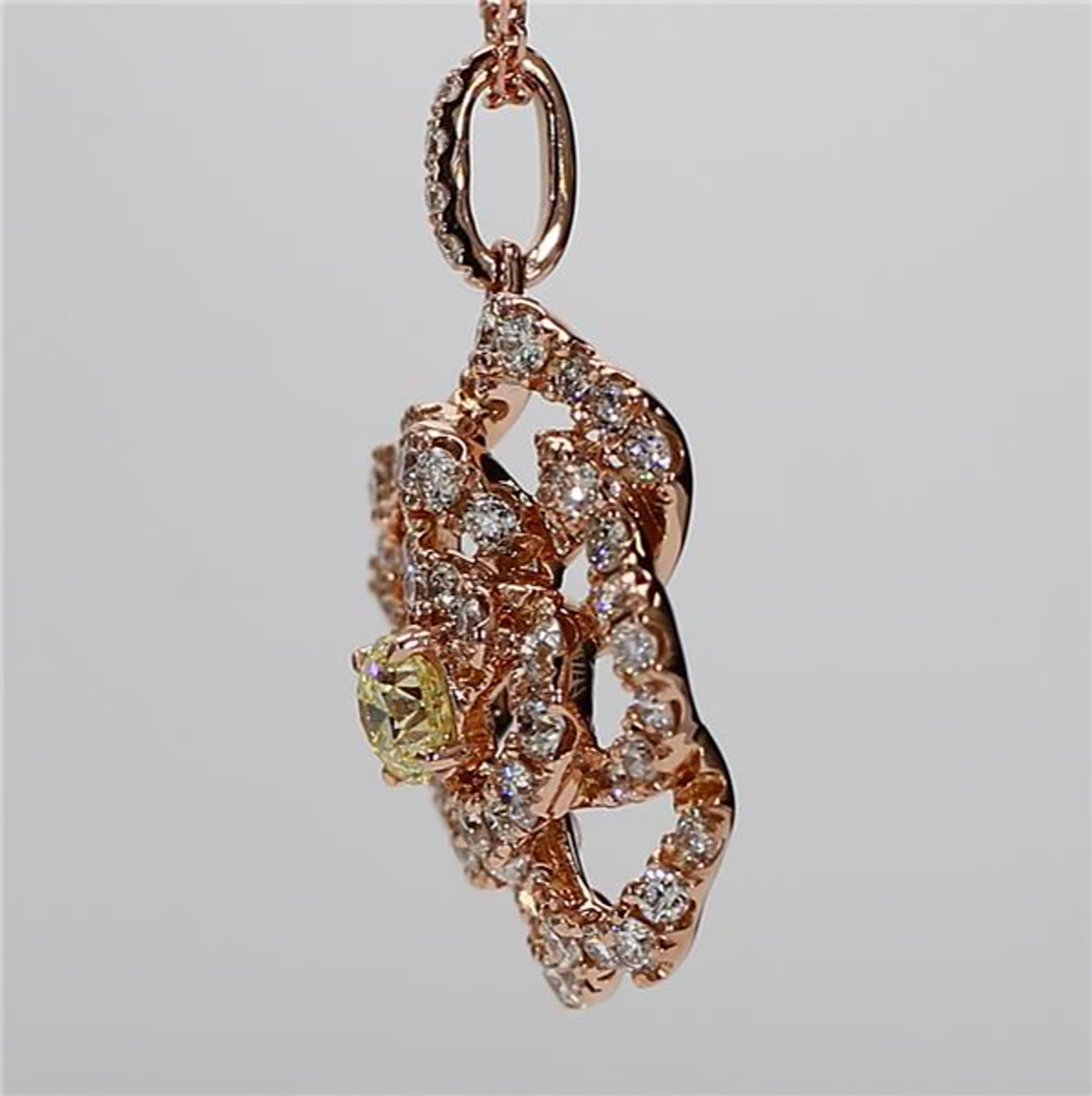 Natural Yellow Round and White Diamond 1.30 Carat TW Rose Gold Drop Pendant