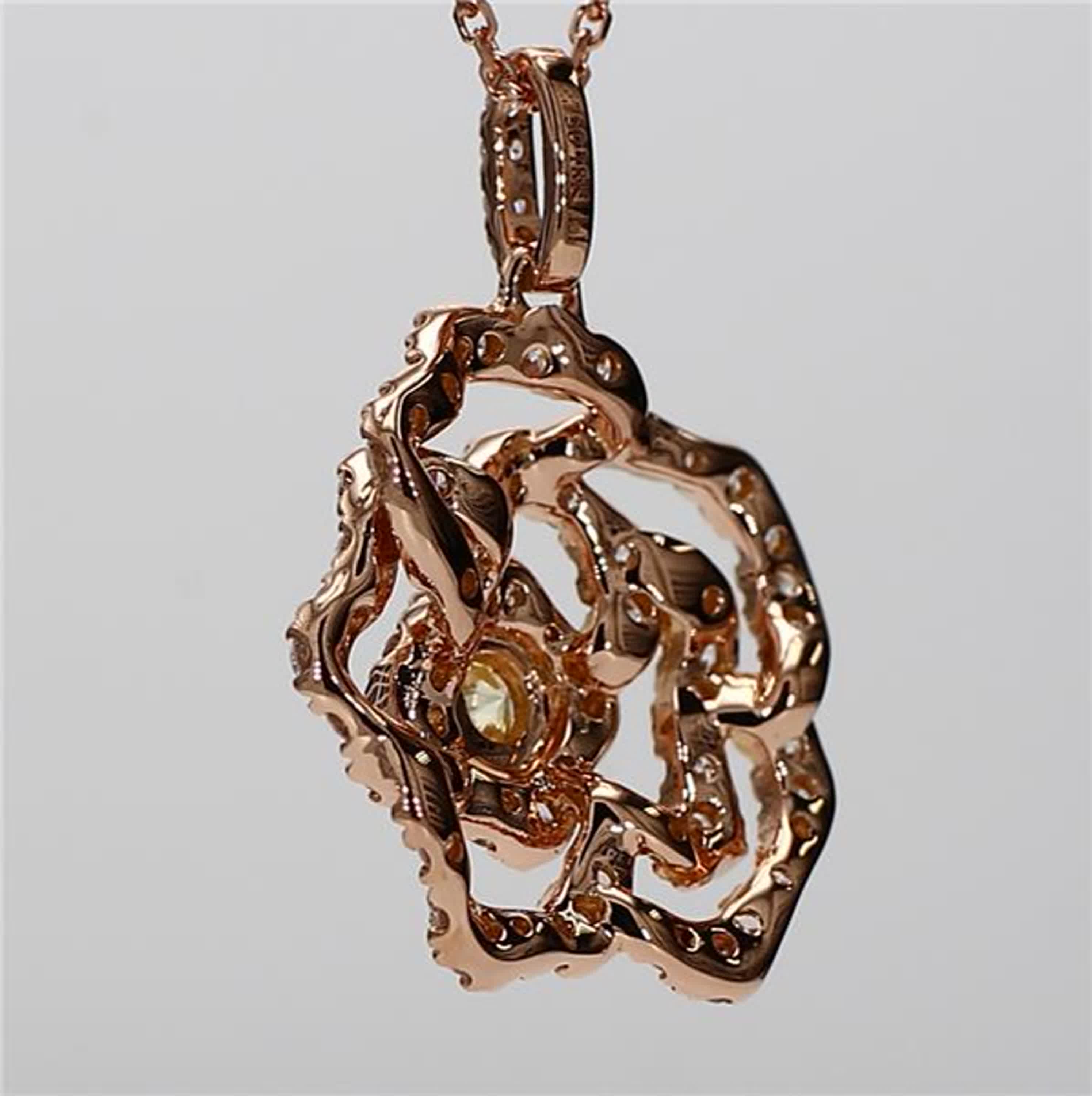Natural Yellow Round and White Diamond 1.30 Carat TW Rose Gold Drop Pendant