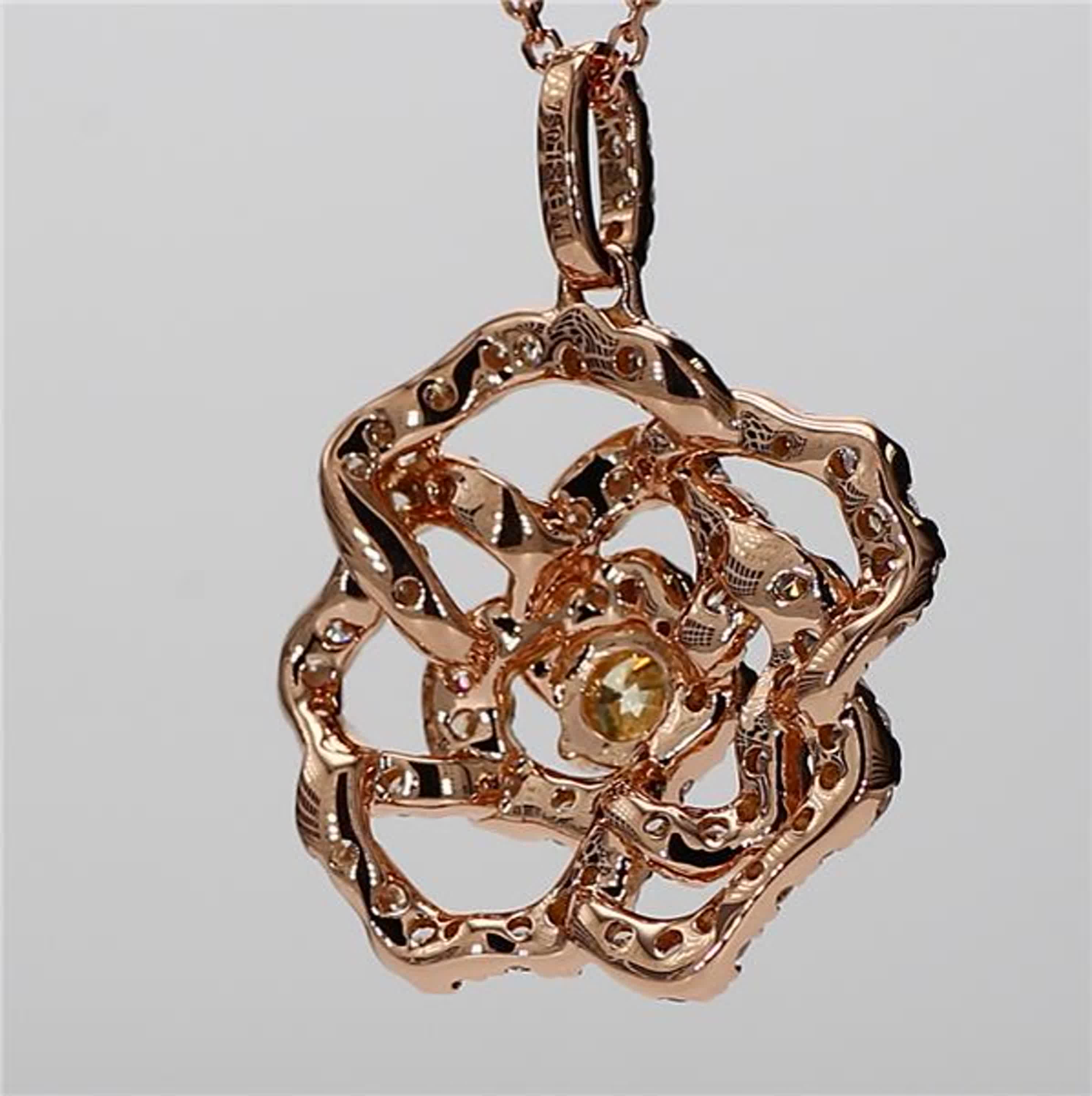 Natural Yellow Round and White Diamond 1.30 Carat TW Rose Gold Drop Pendant