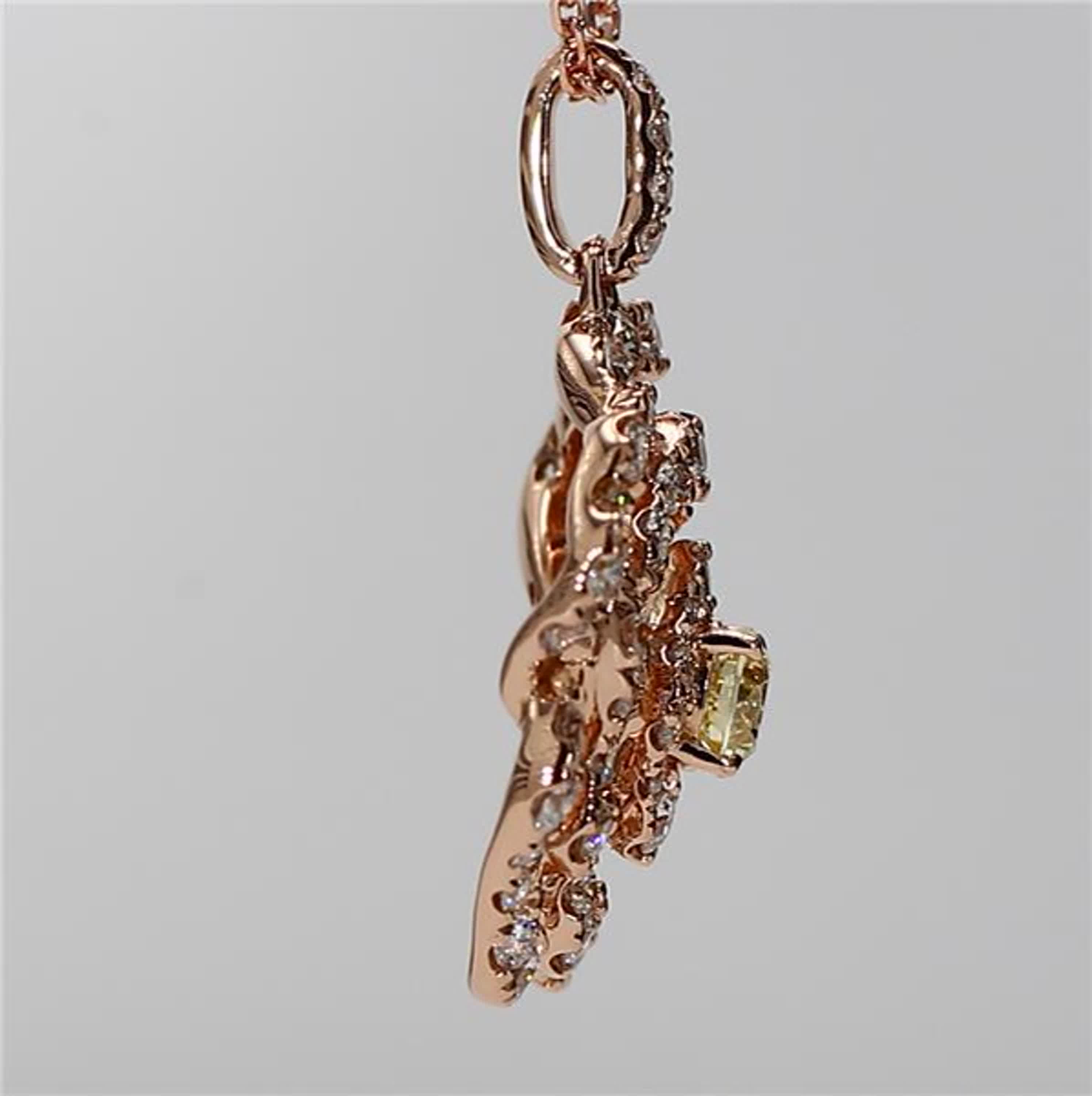 Natural Yellow Round and White Diamond 1.30 Carat TW Rose Gold Drop Pendant