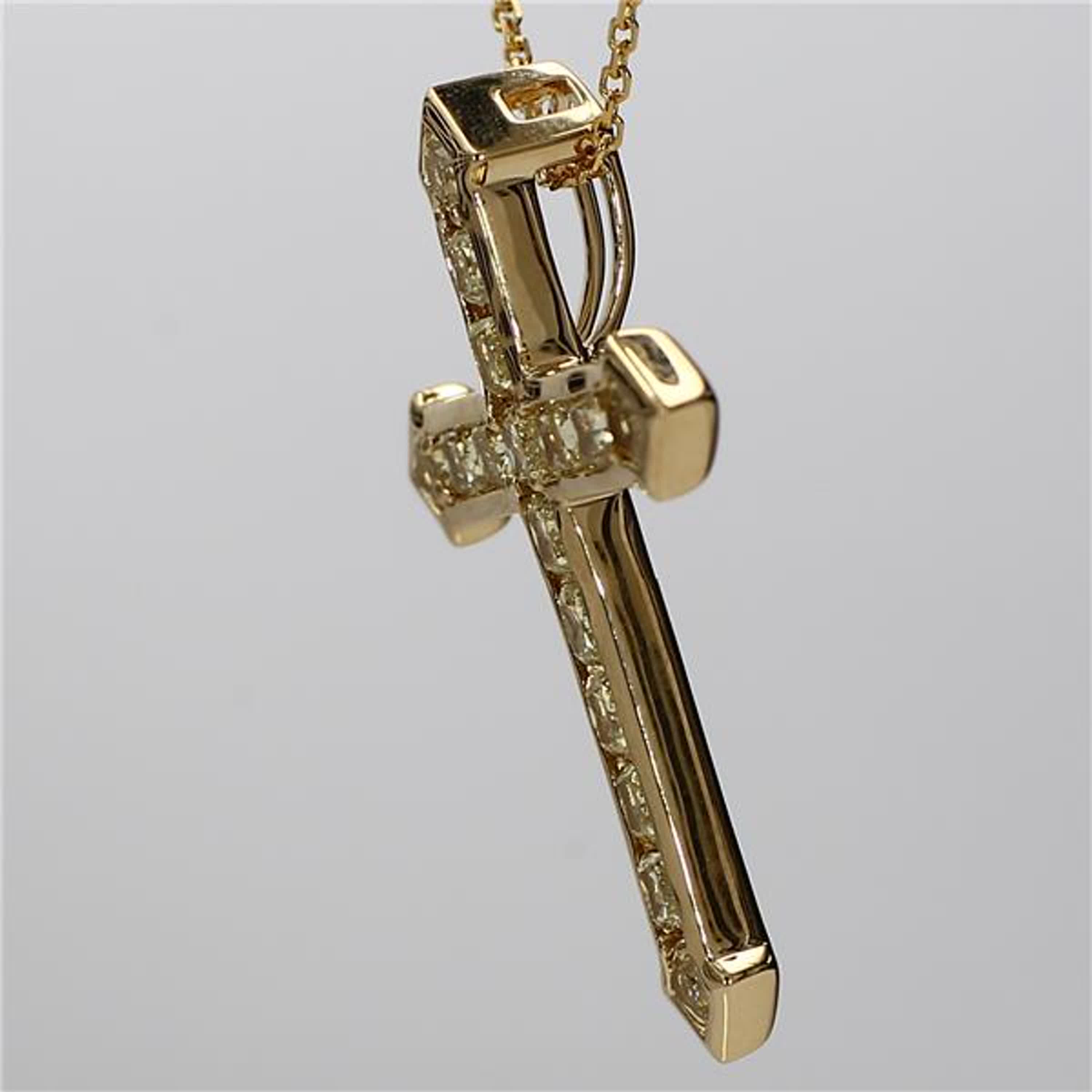 Natural Yellow Cushion Diamond 2.13 Carat TW Yellow Gold Cross Pendant