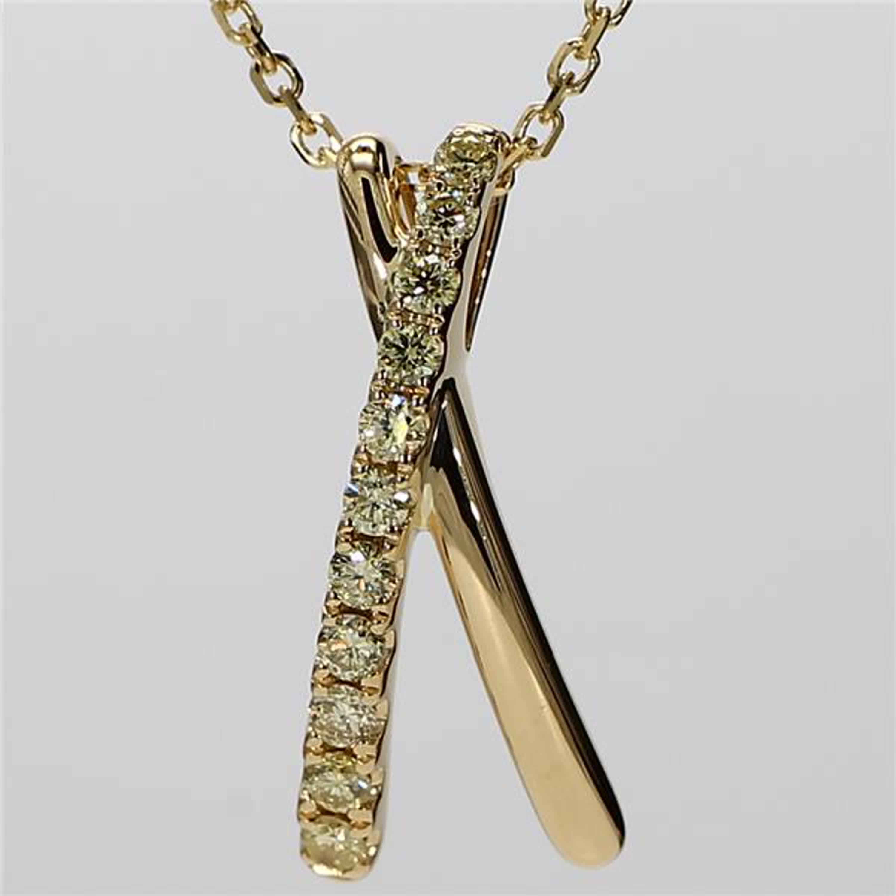 Natural Yellow Round Diamond .32 Carat TW Yellow Gold Drop Pendant