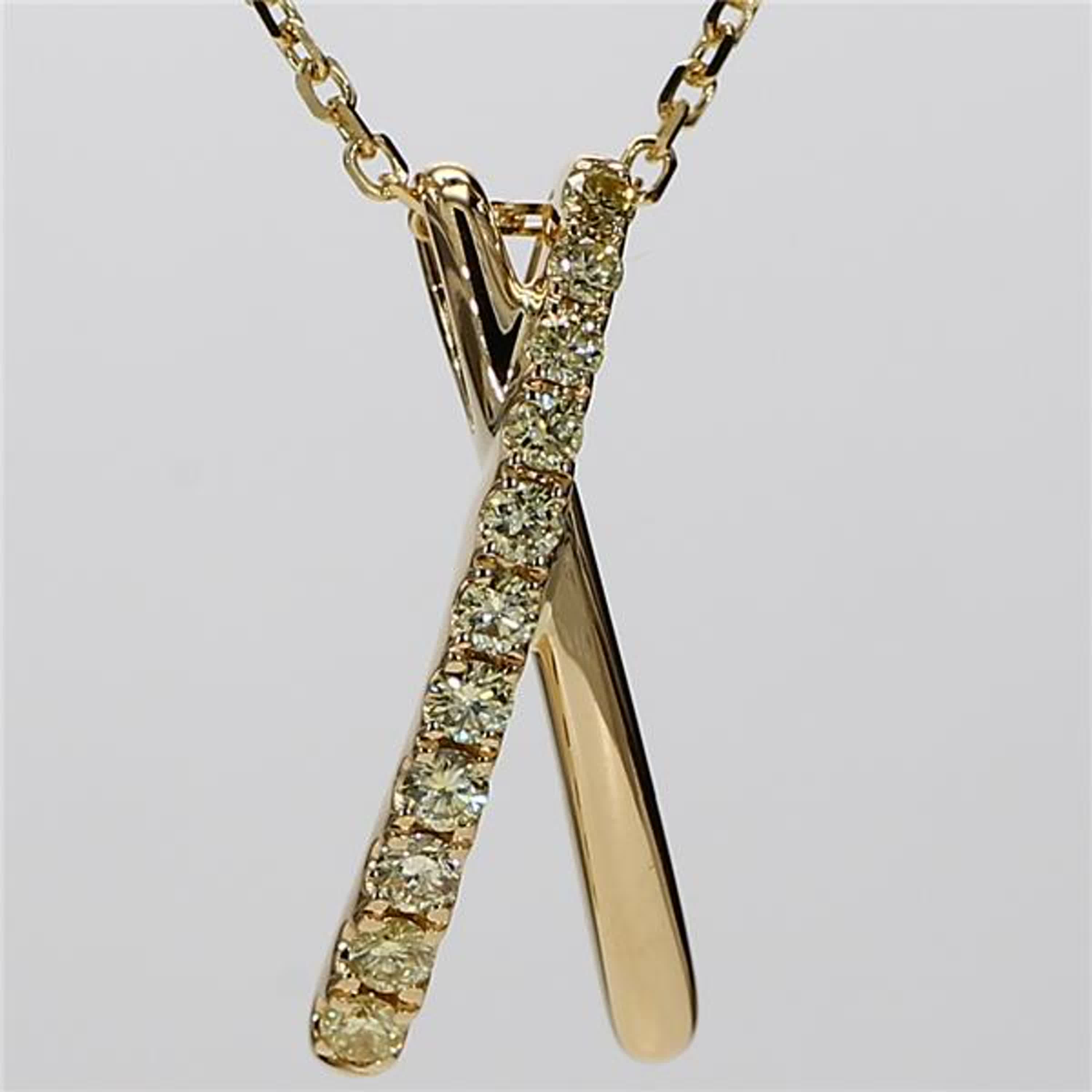 Natural Yellow Round Diamond .32 Carat TW Yellow Gold Drop Pendant