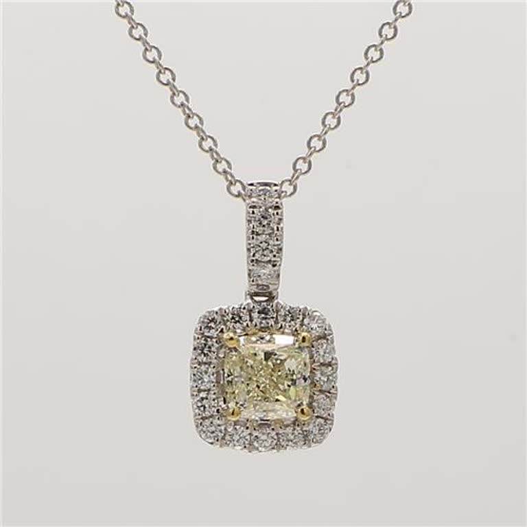 Natural Yellow Cushion and White Diamond .96 Carat TW Gold Drop Pendant