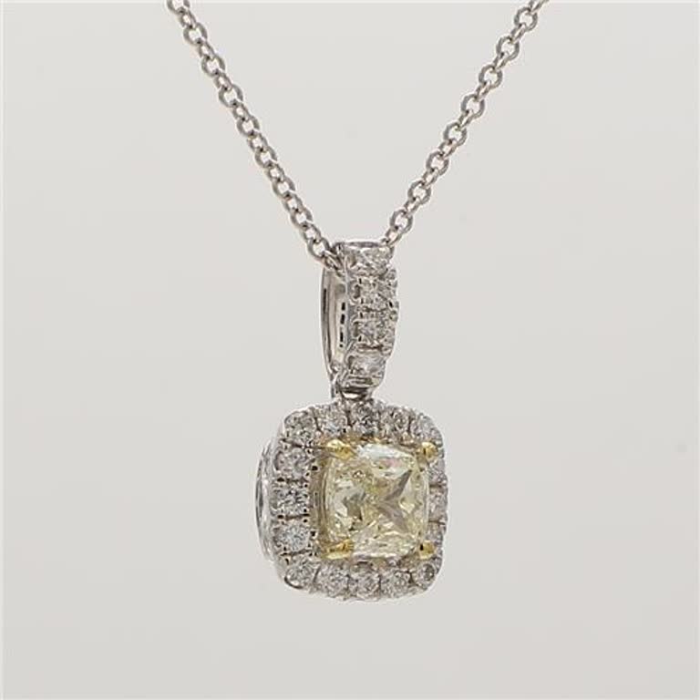 Natural Yellow Cushion and White Diamond .96 Carat TW Gold Drop Pendant