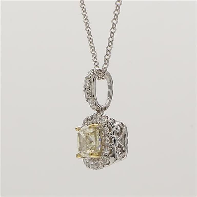 Natural Yellow Cushion and White Diamond .96 Carat TW Gold Drop Pendant