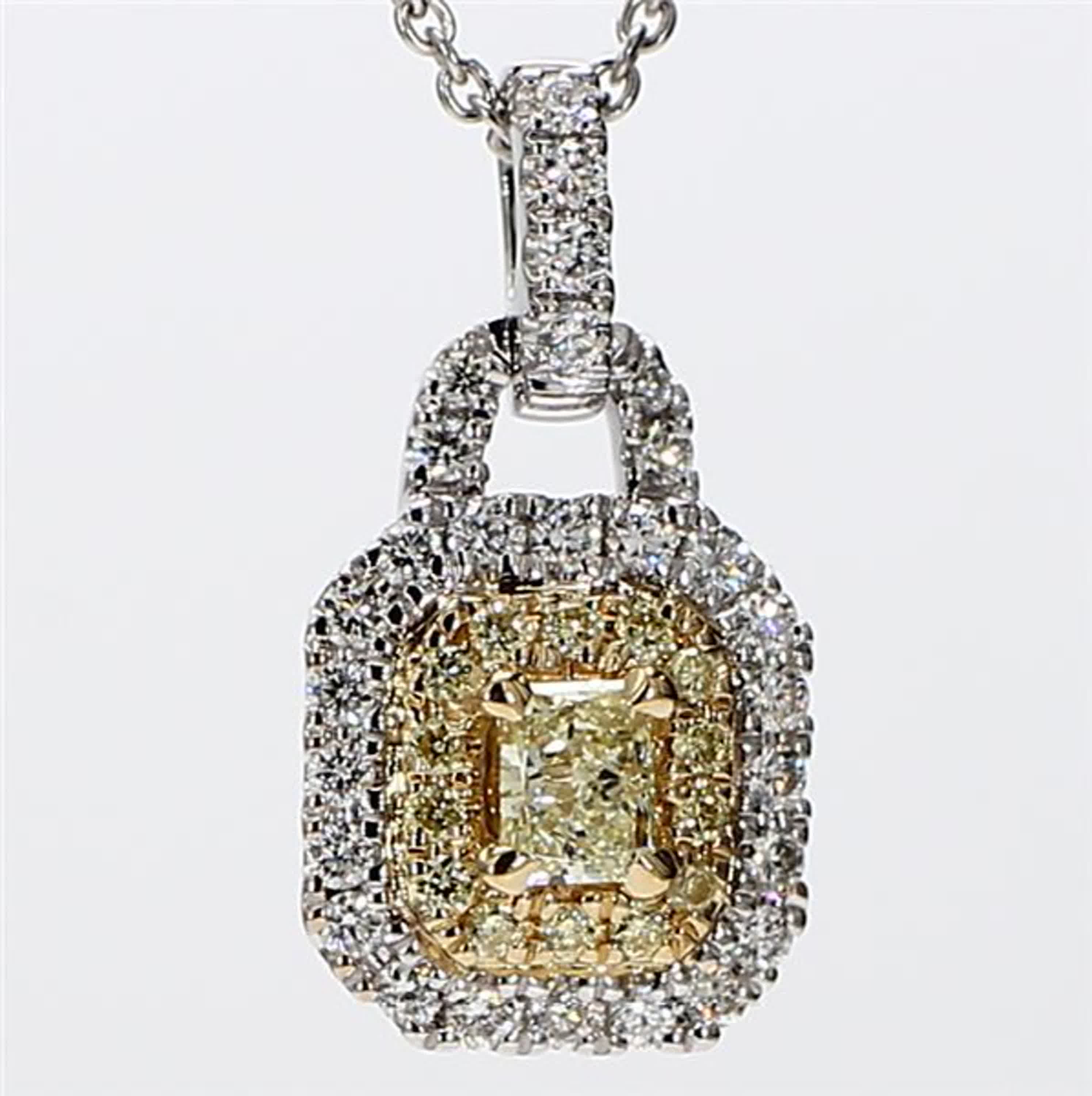 Natural Yellow Radiant and White Diamond .59 Carat TW Gold Drop Pendant