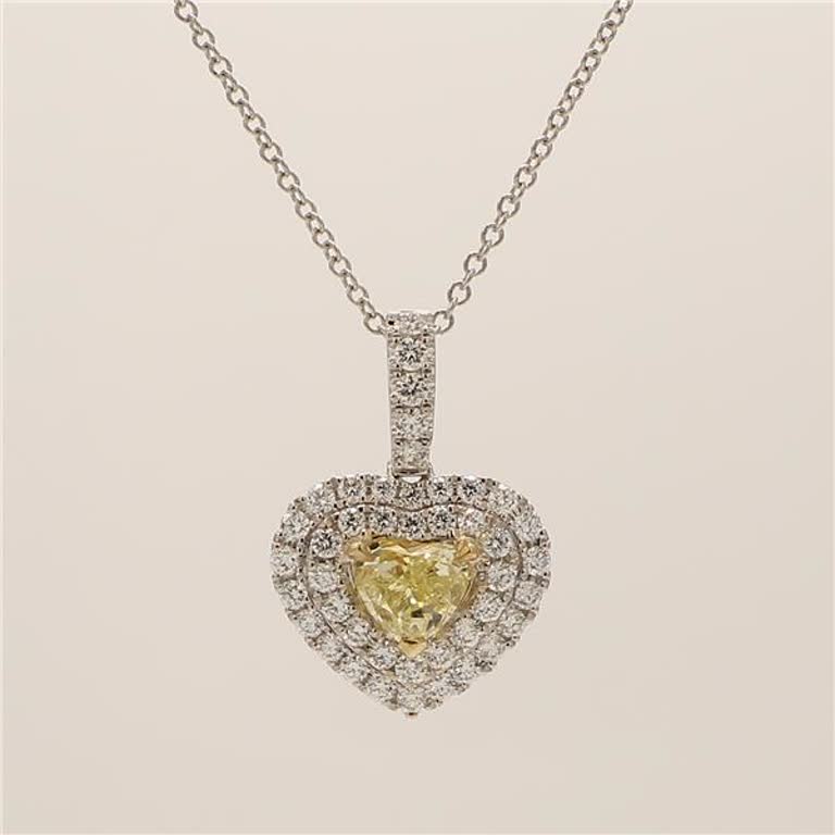 Natural Yellow Heart-Shape and White Diamond .86 Carat TW Gold Drop Pendant