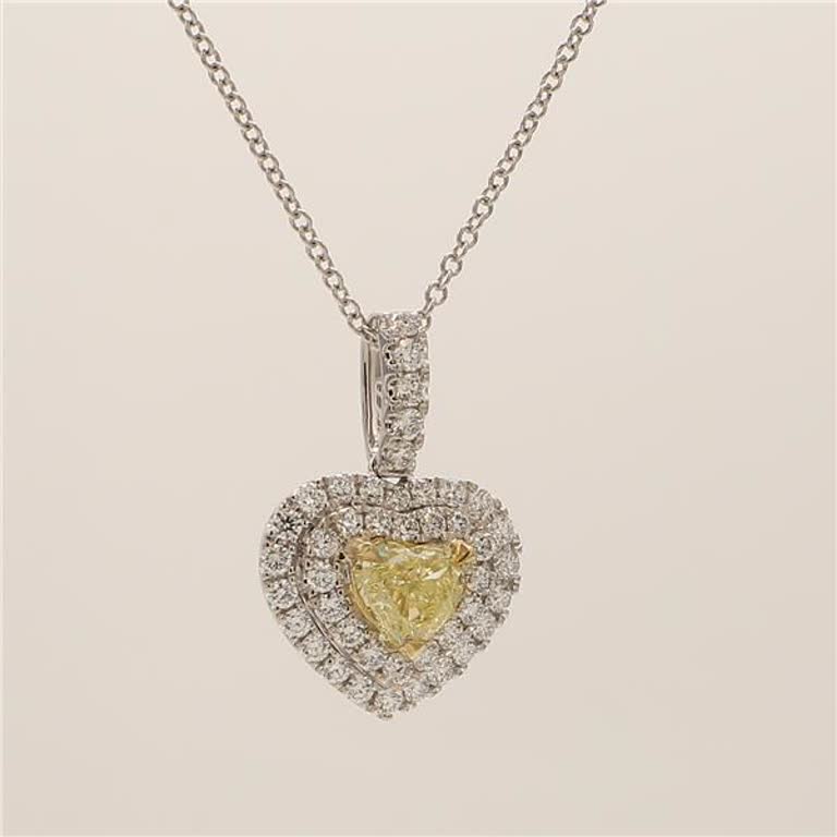 Natural Yellow Heart-Shape and White Diamond .86 Carat TW Gold Drop Pendant